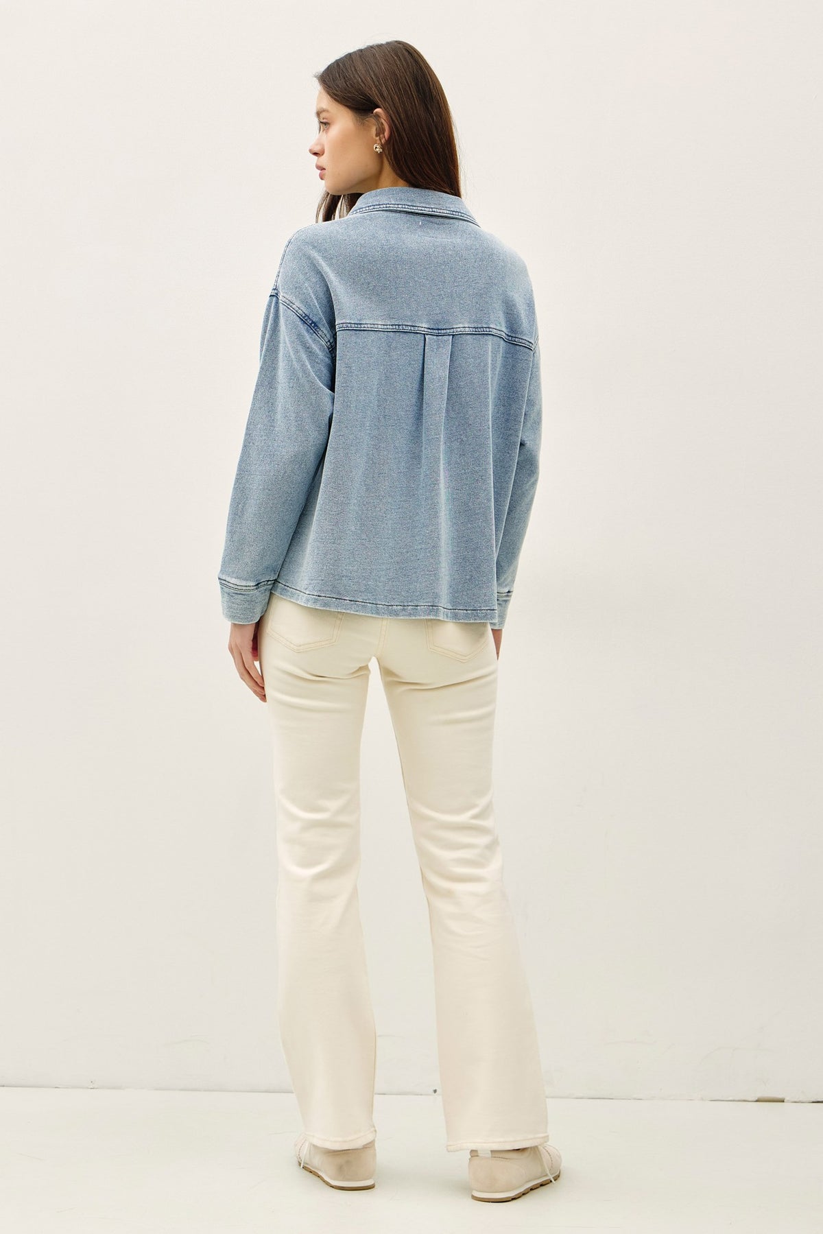 NYLAND Gertie Garment-dye Knit Denim Crop Shacket