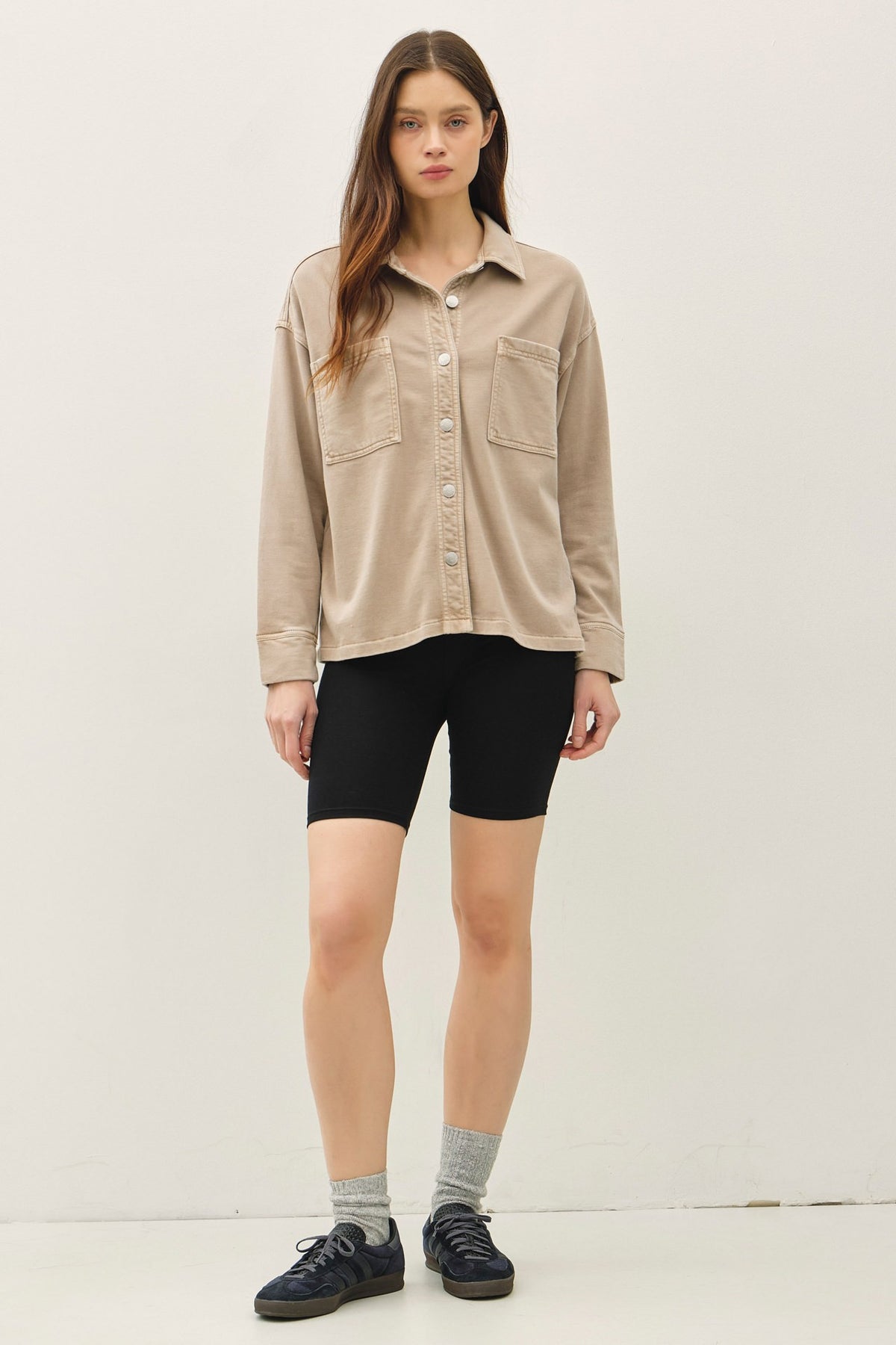 NYLAND Gertie Garment-dye Knit Denim Crop Shacket