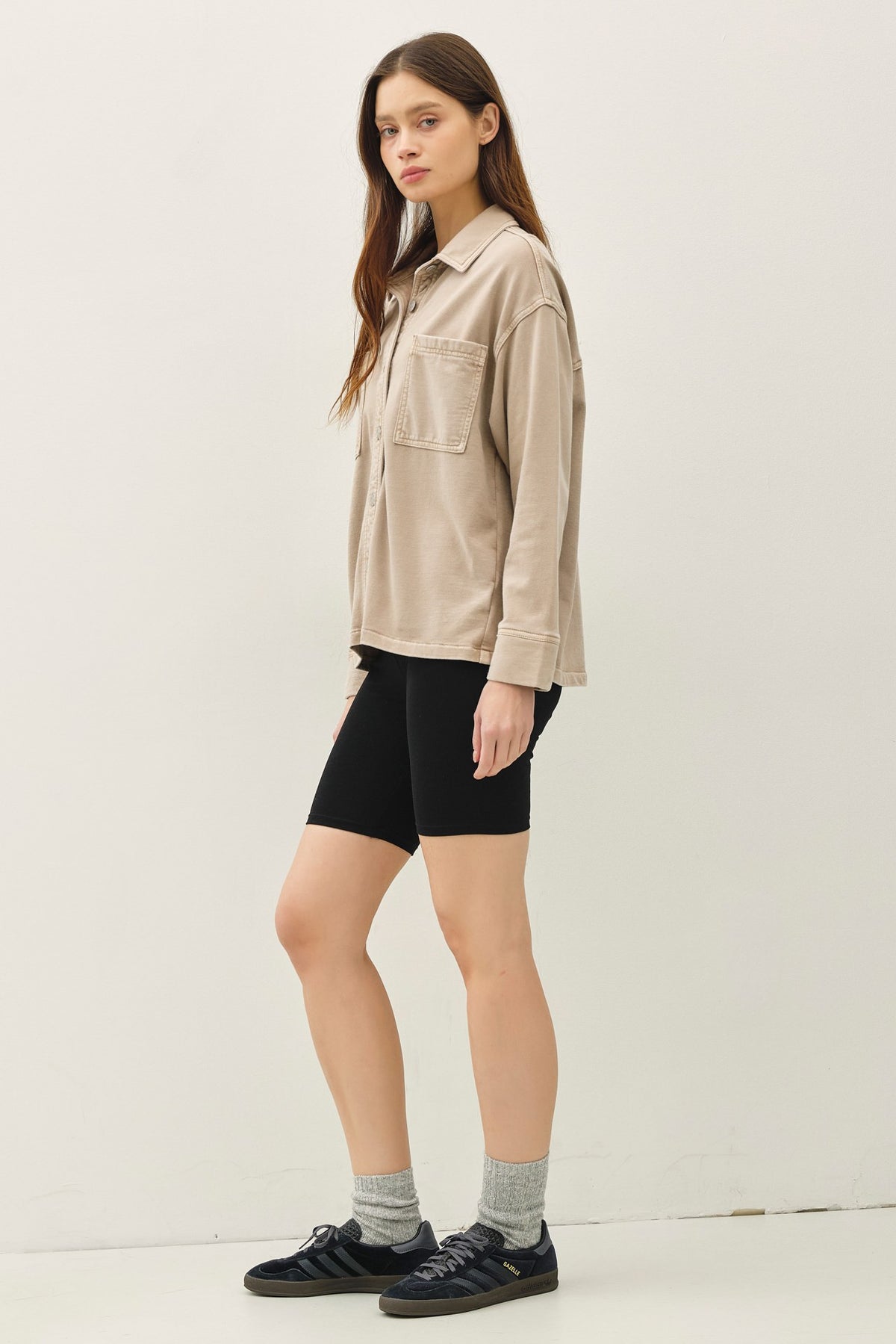 NYLAND Gertie Garment-dye Knit Denim Crop Shacket