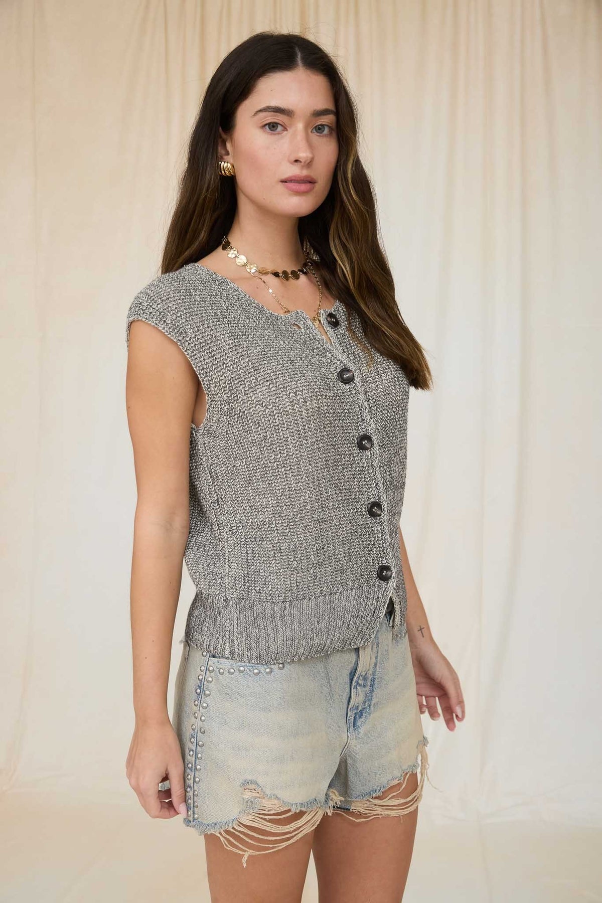 NYLAND Juniper Marled Button Down Knit Sweater Vest