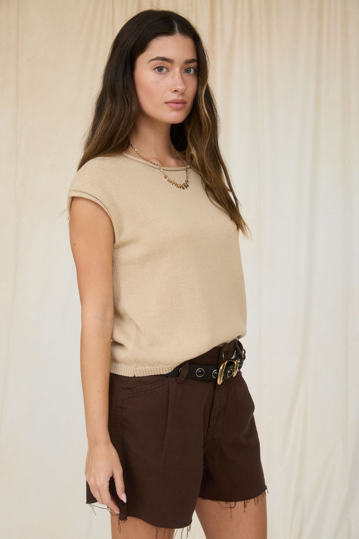 NYLAND Alani Raw Edge Drop Shoulder Solid Knit Sweater