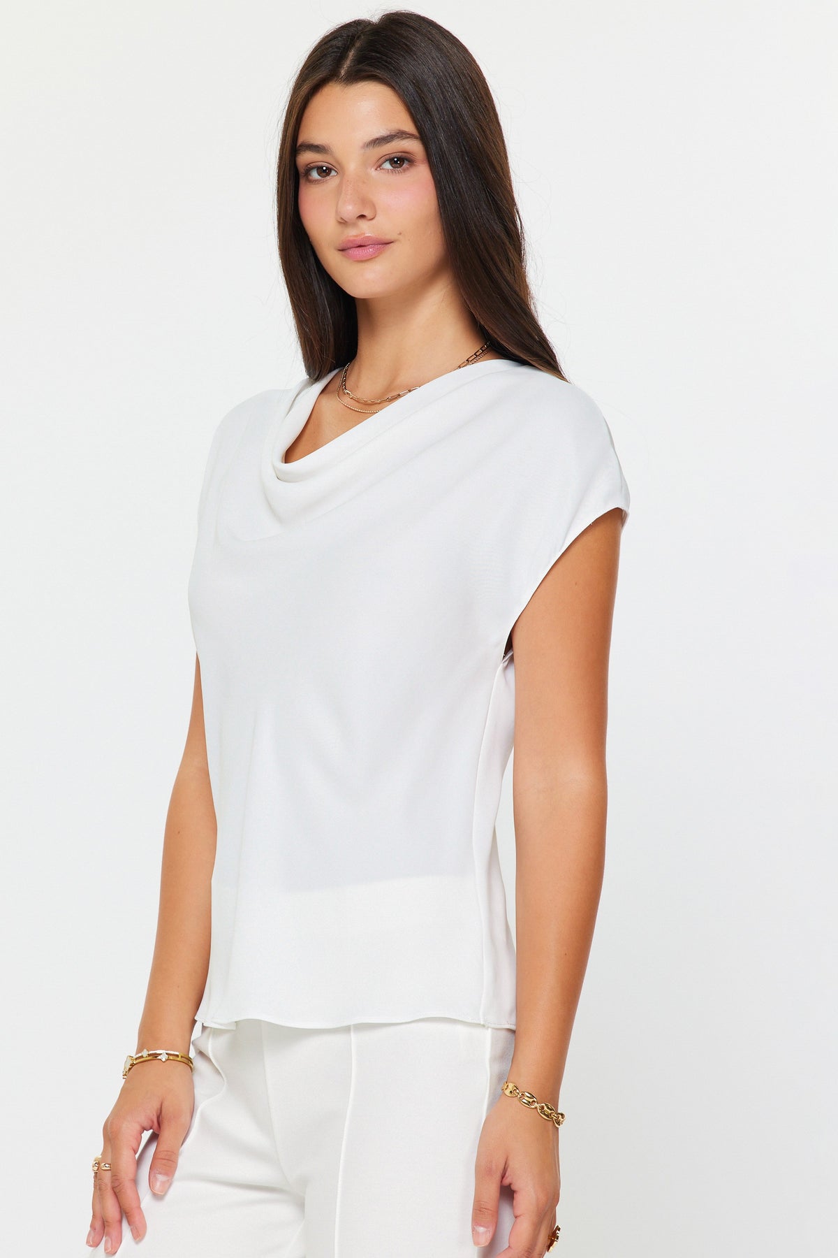 NYLAND Gracen Cowl Neck Cap Sleeve Top