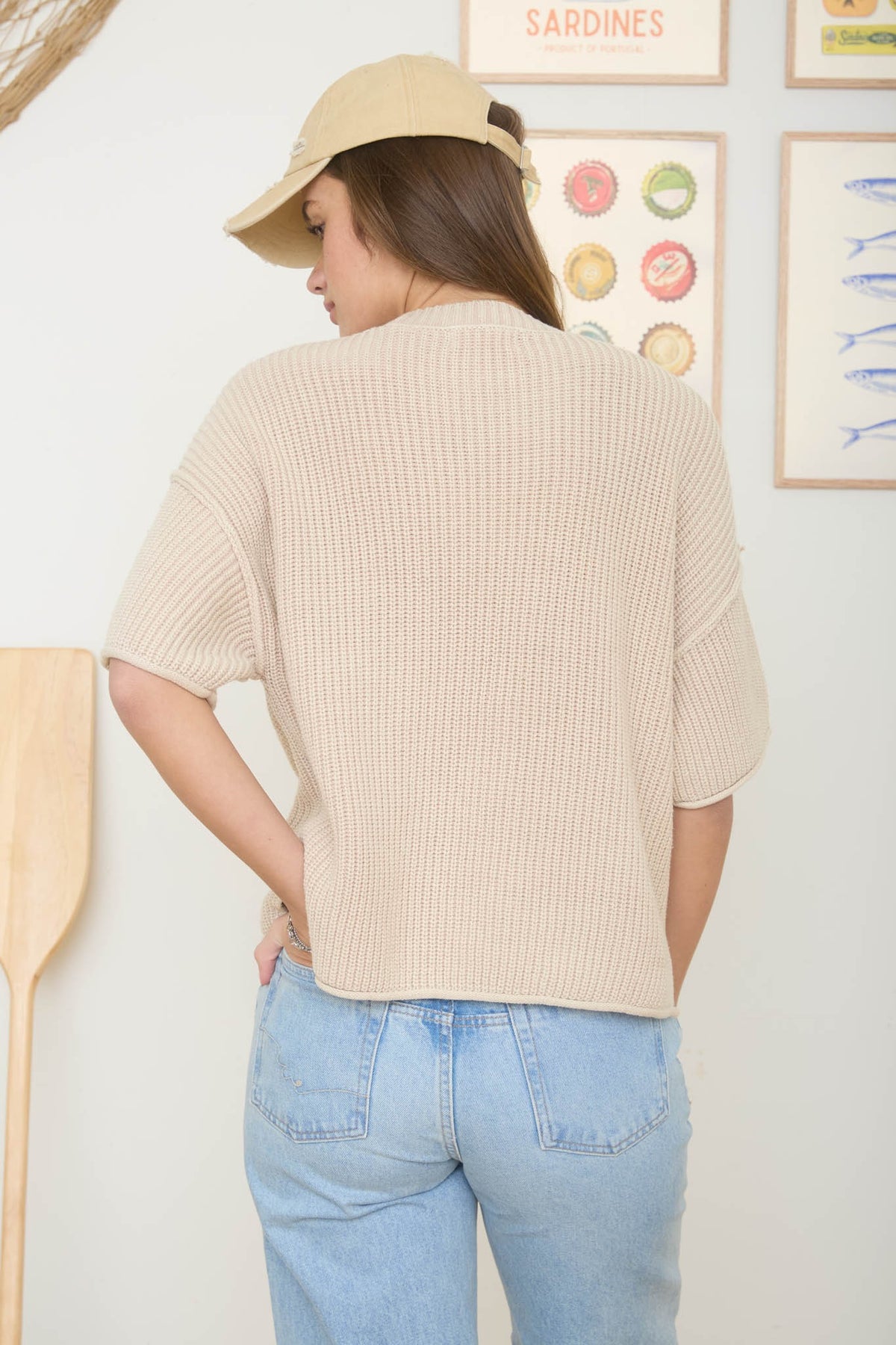 Nyland Meadow Washed Crew Neck Raw Edge Short Sleeve Sweater
