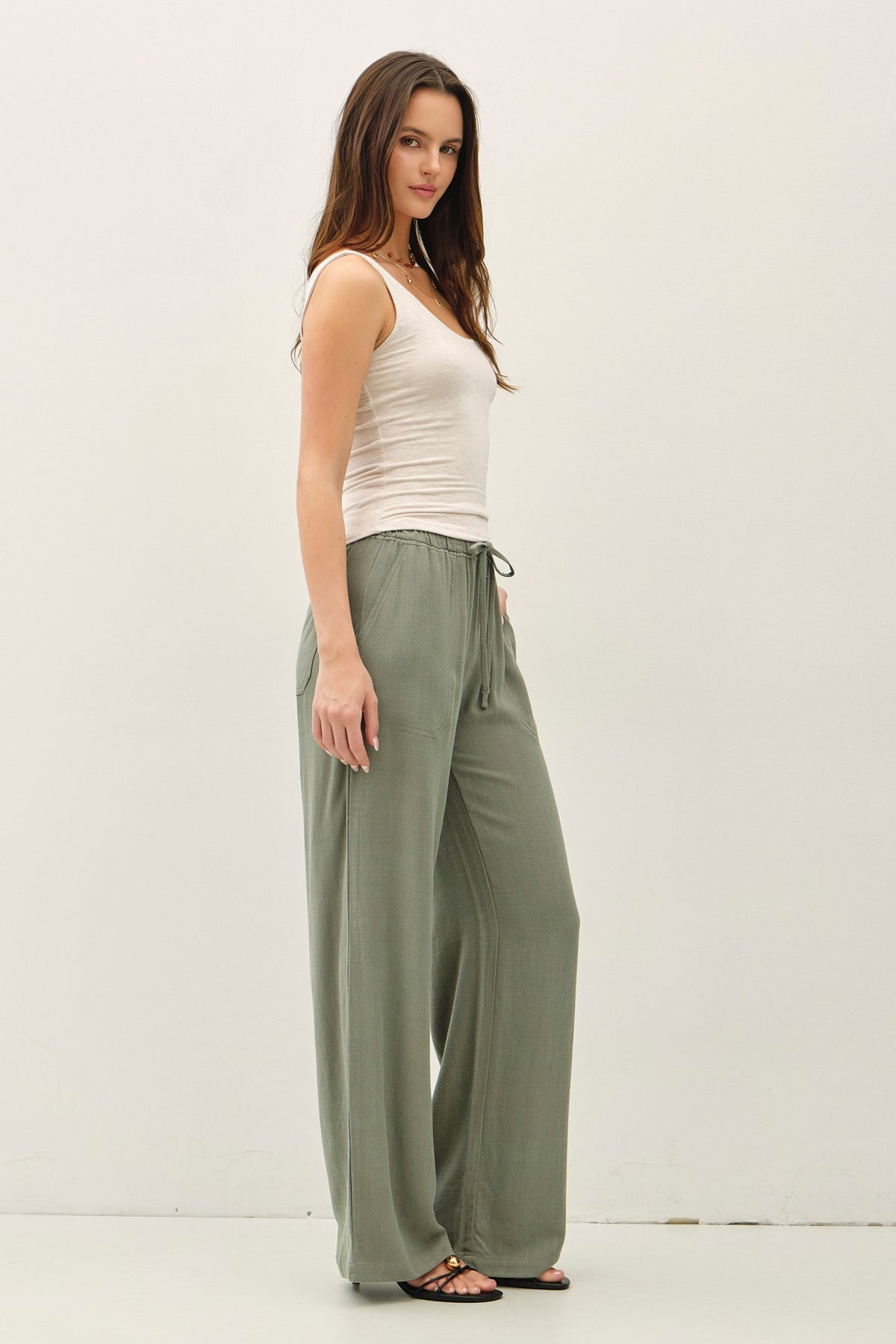 NYLAND Brenna Drawstring Wide Leg Linen Pants