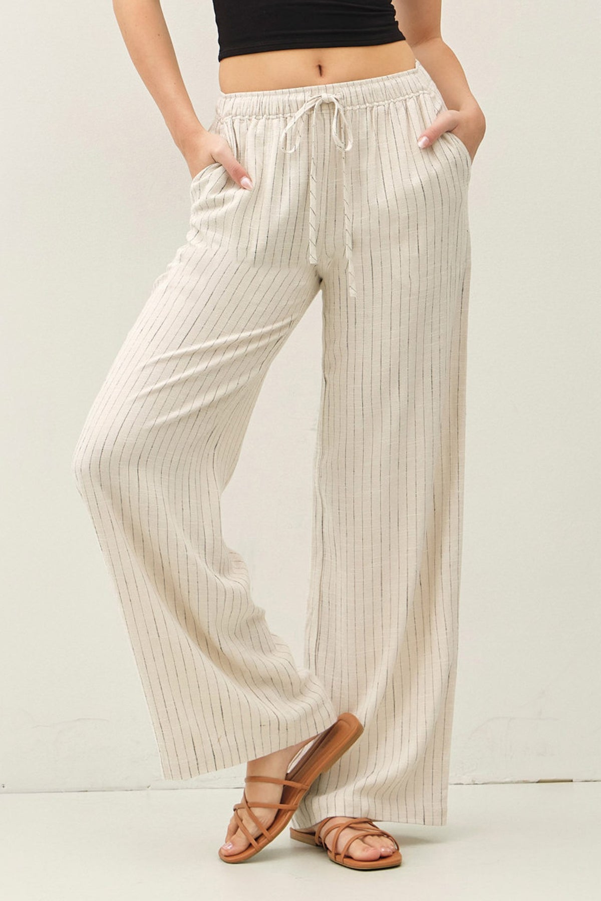 NYLAND Brenna Drawstring Wide Leg Linen Pants
