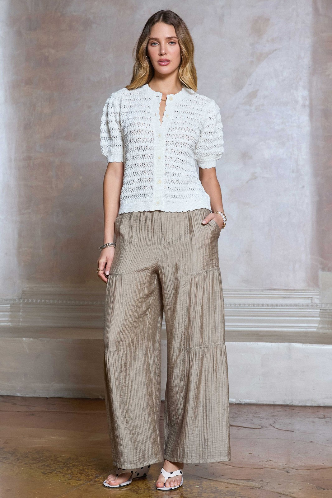 NYLAND Millicent Short Sleeve Crochet Cardigan