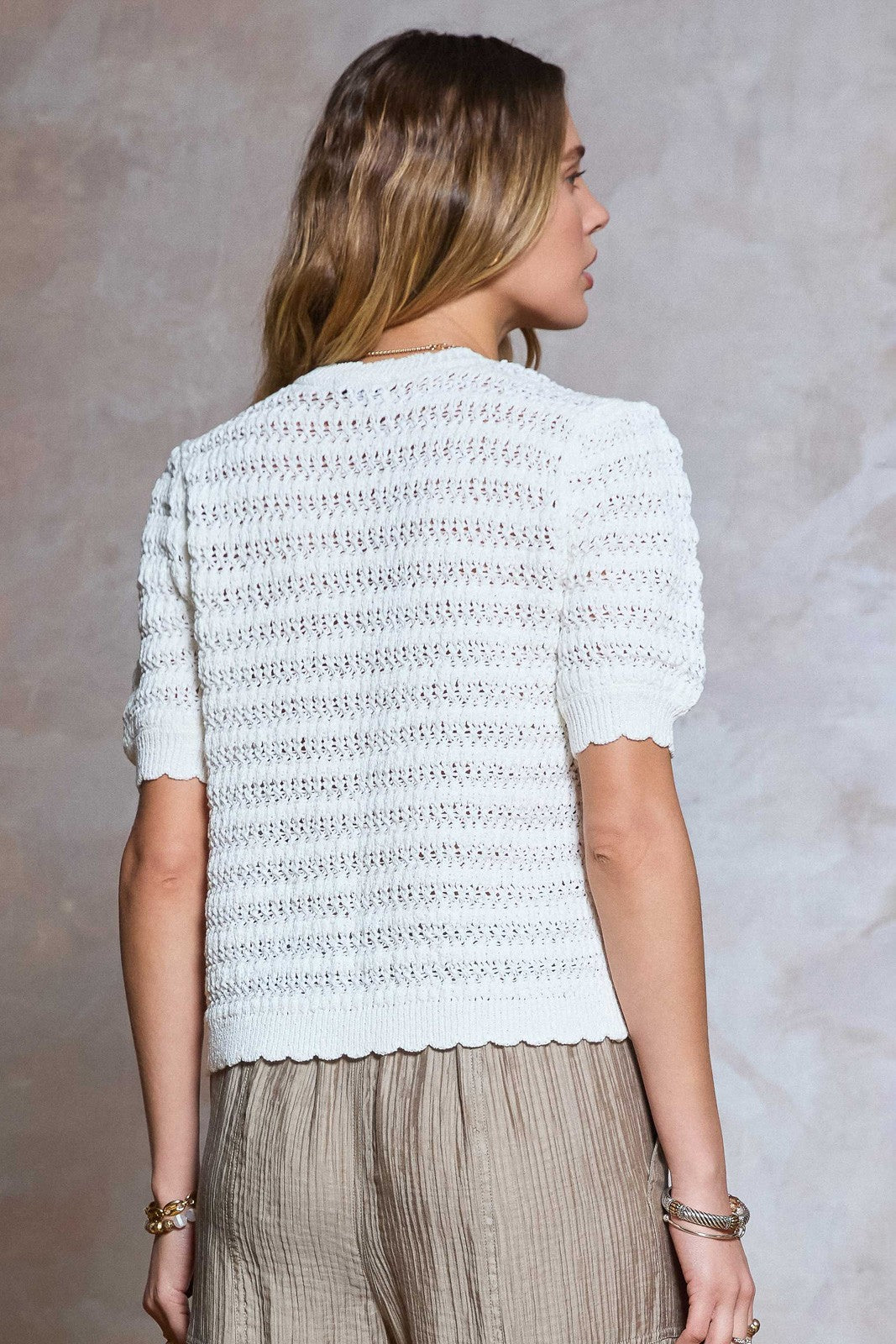 NYLAND Millicent Short Sleeve Crochet Cardigan