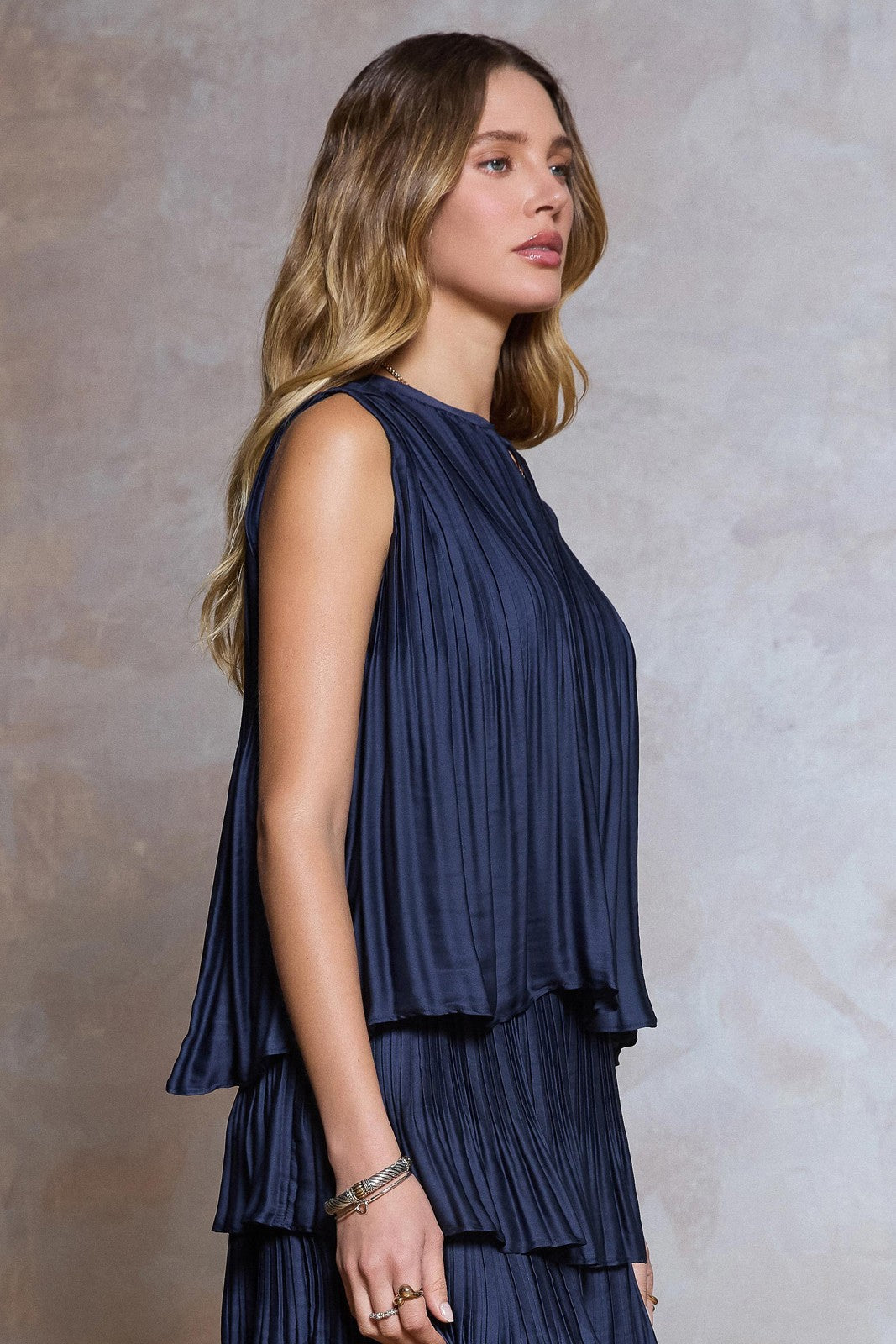 NYLAND Mercedes Pleated Sleeveless Cropped Top