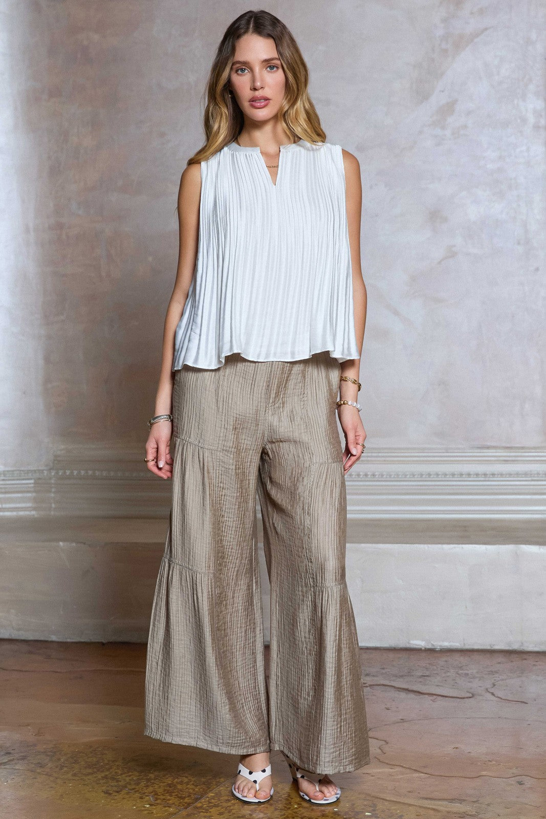 NYLAND Mercedes Pleated Sleeveless Cropped Top