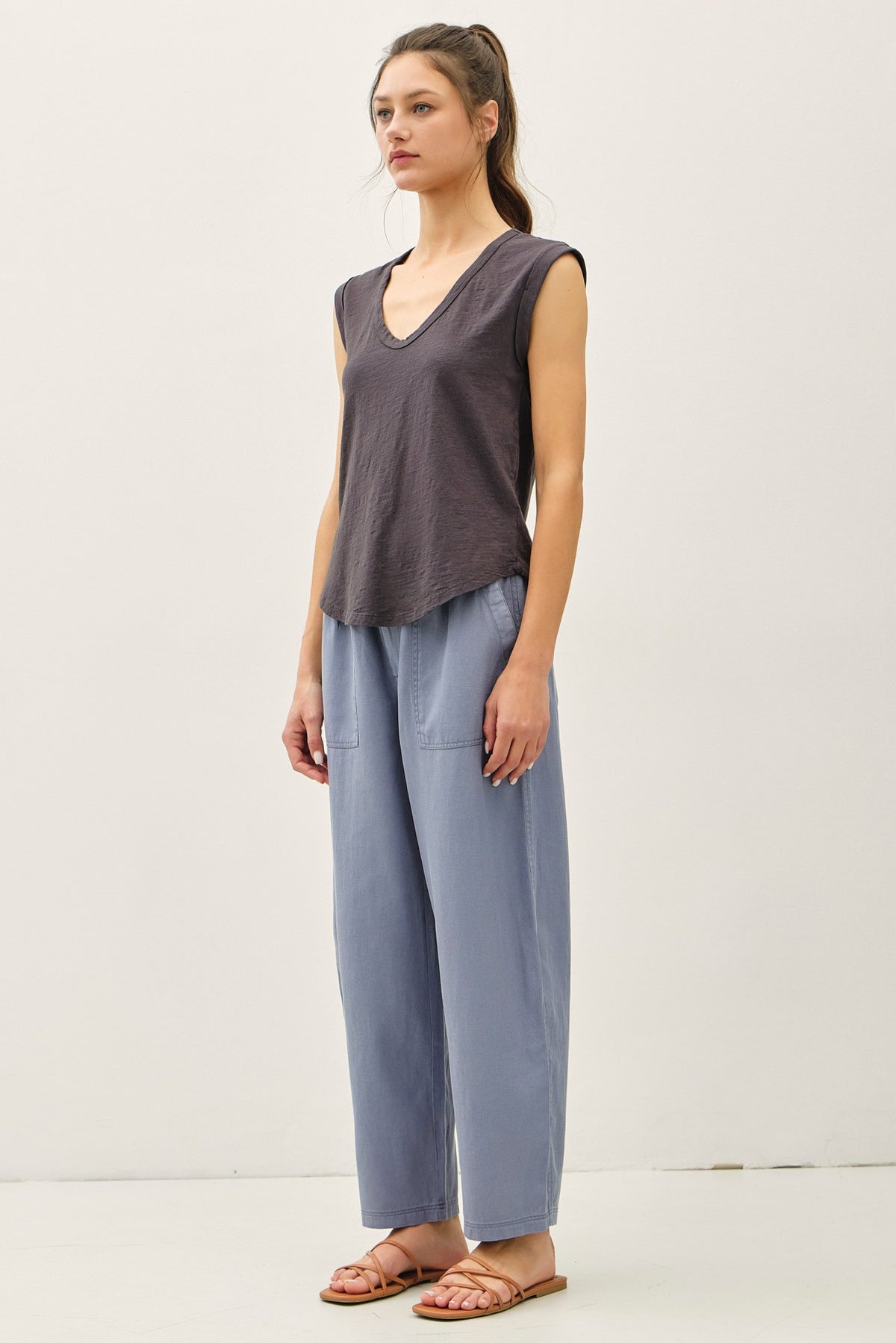 NYLAND Ceinwen Cap Sleeve Garment Dyed Top
