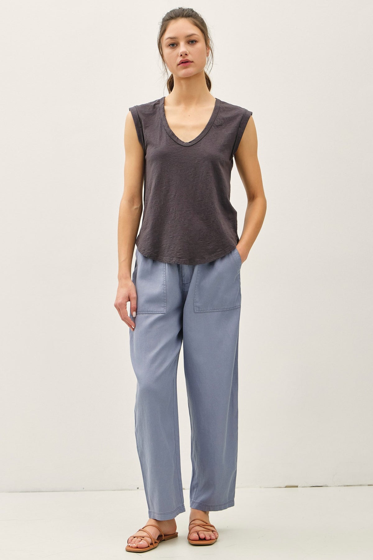 NYLAND Ceinwen Cap Sleeve Garment Dyed Top