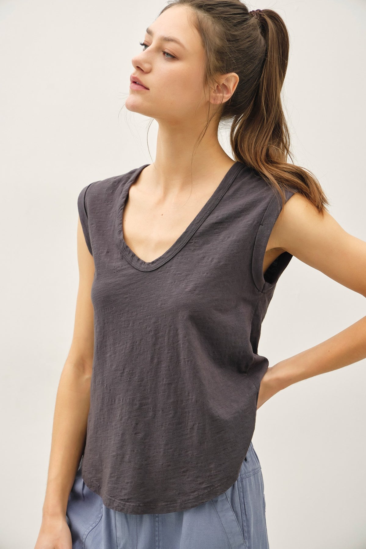 NYLAND Ceinwen Cap Sleeve Garment Dyed Top
