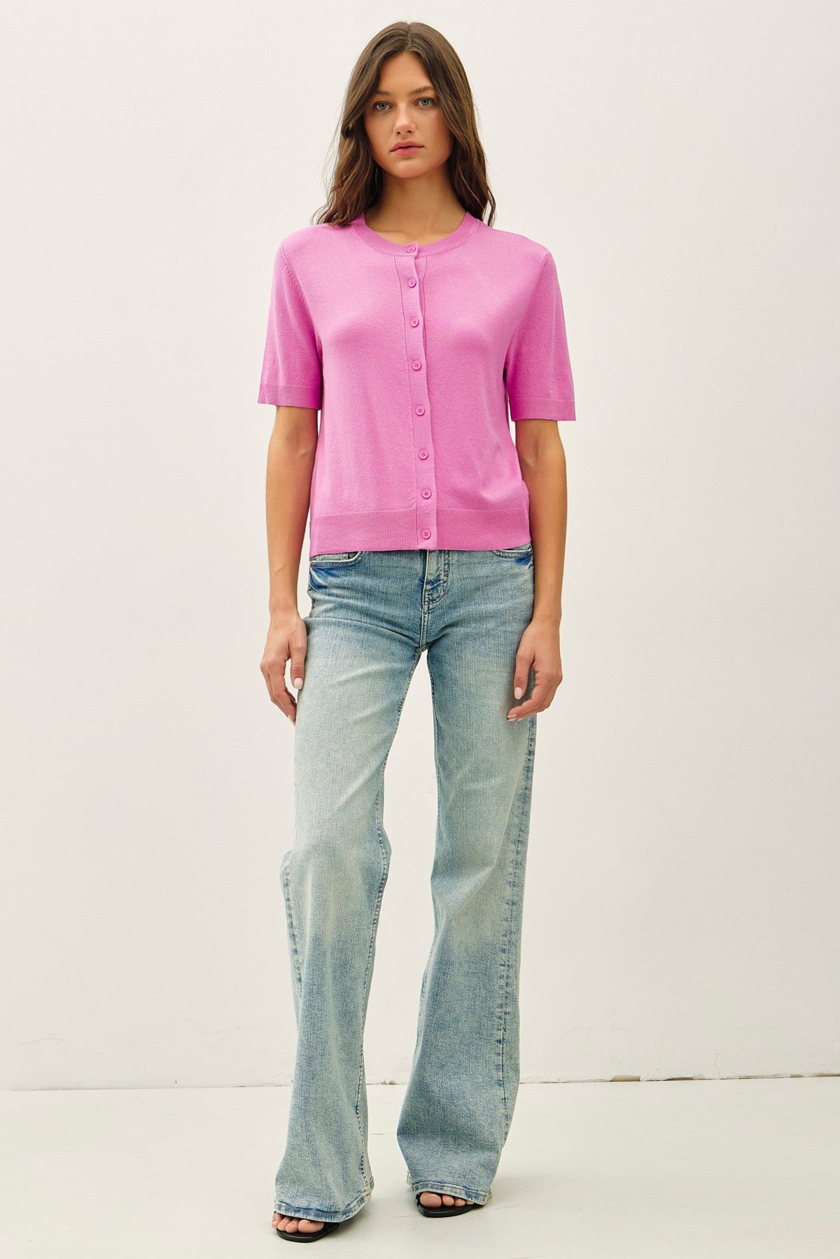 NYLAND Keturah Basic Crew Neck Short Sleeve Cardigan