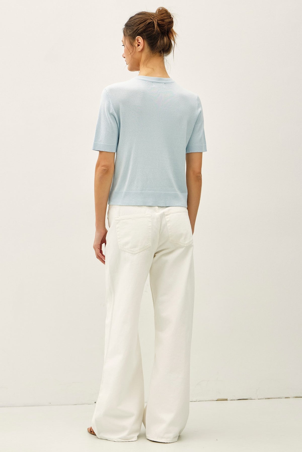 NYLAND Keturah Basic Crew Neck Short Sleeve Cardigan