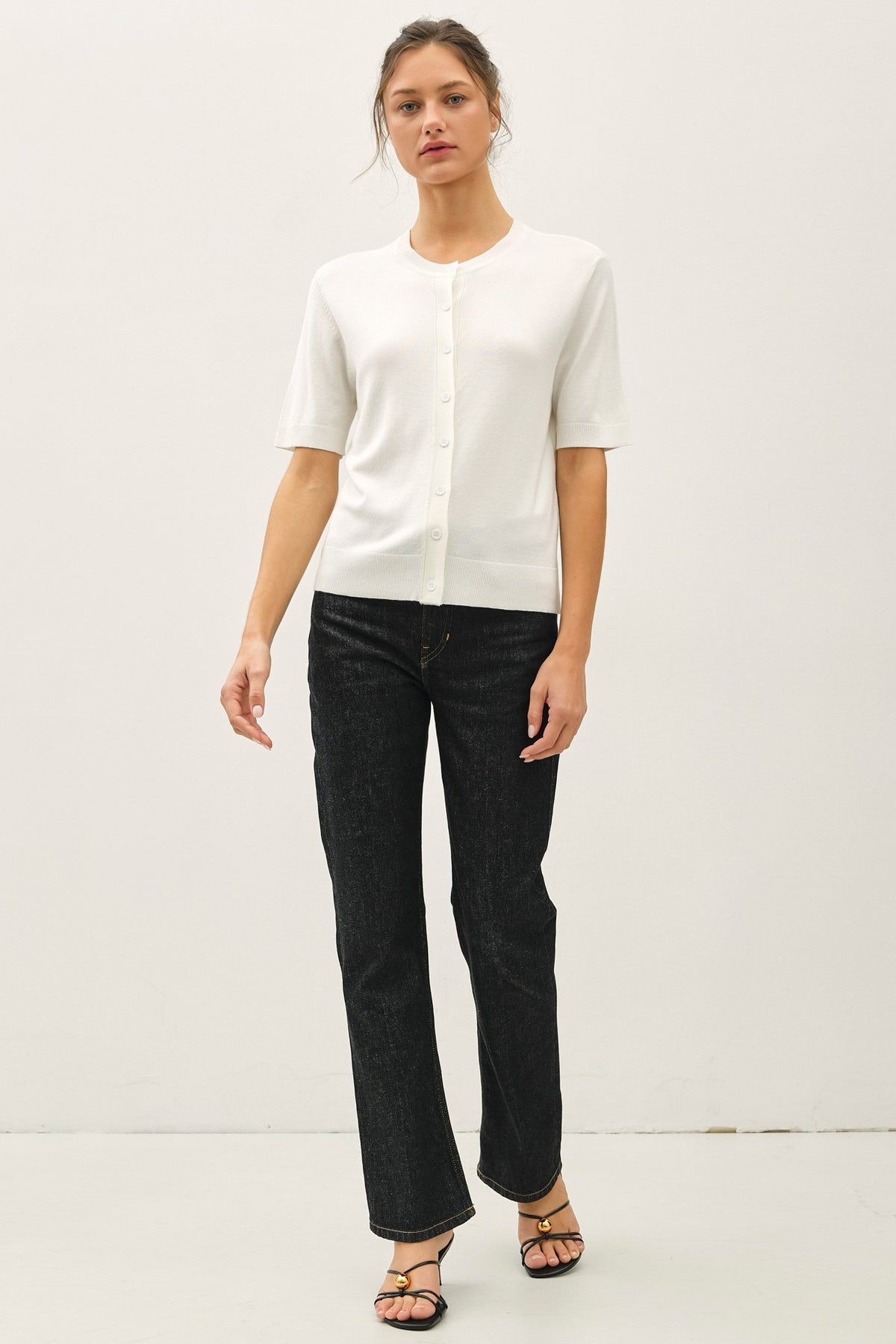NYLAND Keturah Basic Crew Neck Short Sleeve Cardigan