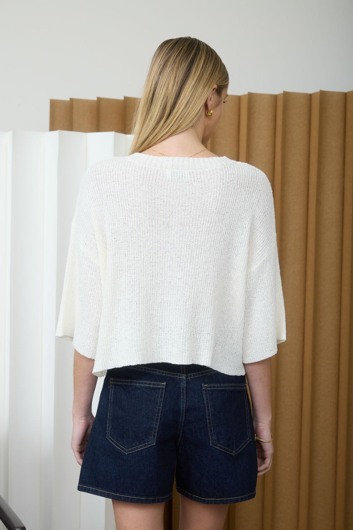 NYLAND Oakley Boxy Short Sleeve Button Down Knit Cardigan