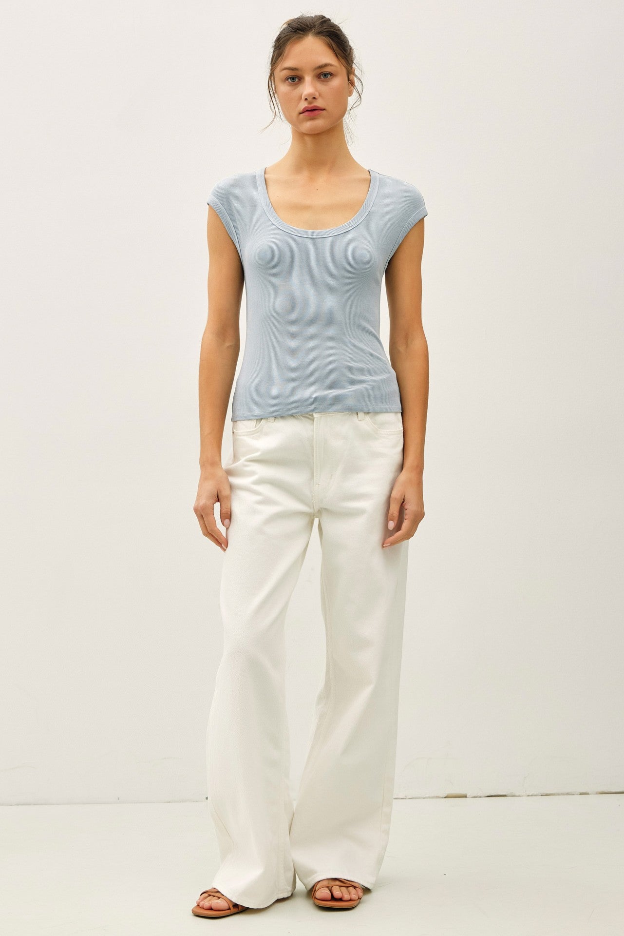 NYLAND Nicolette Scoop Neck Ribbed Tee Ice Blue