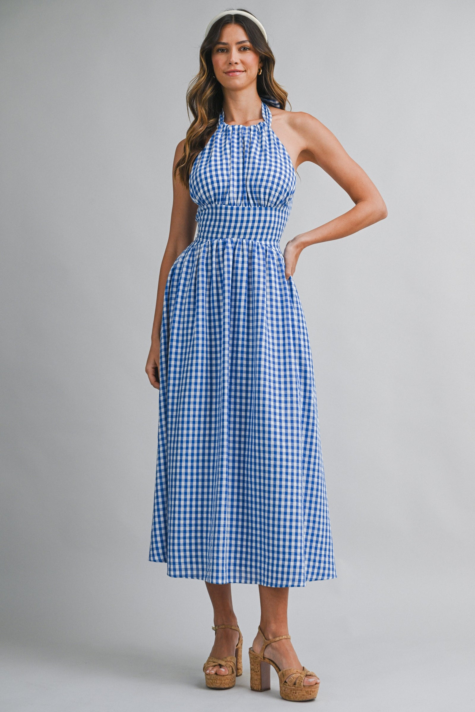 DEON Gingham Bow Midi Dress