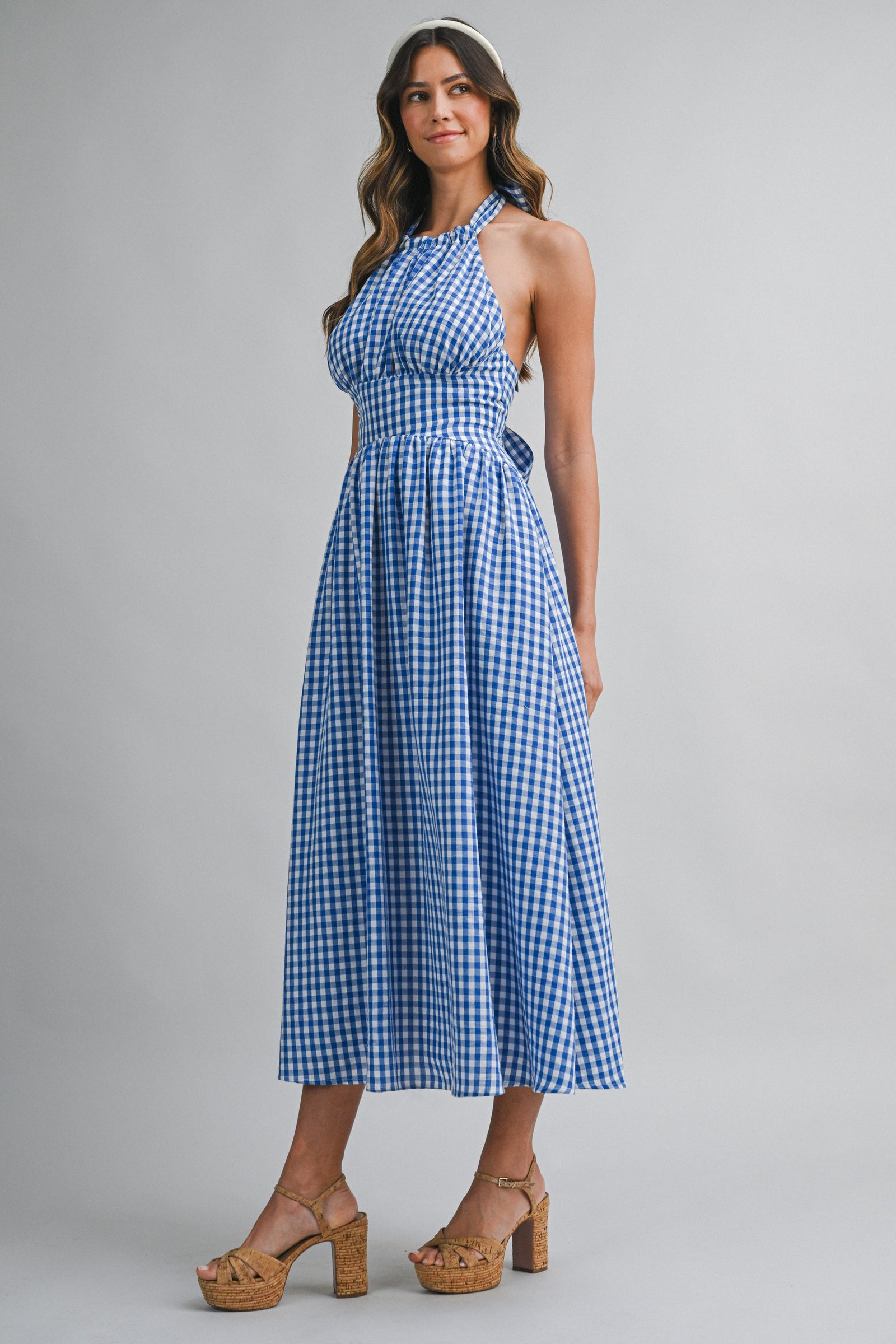 DEON Gingham Bow Midi Dress