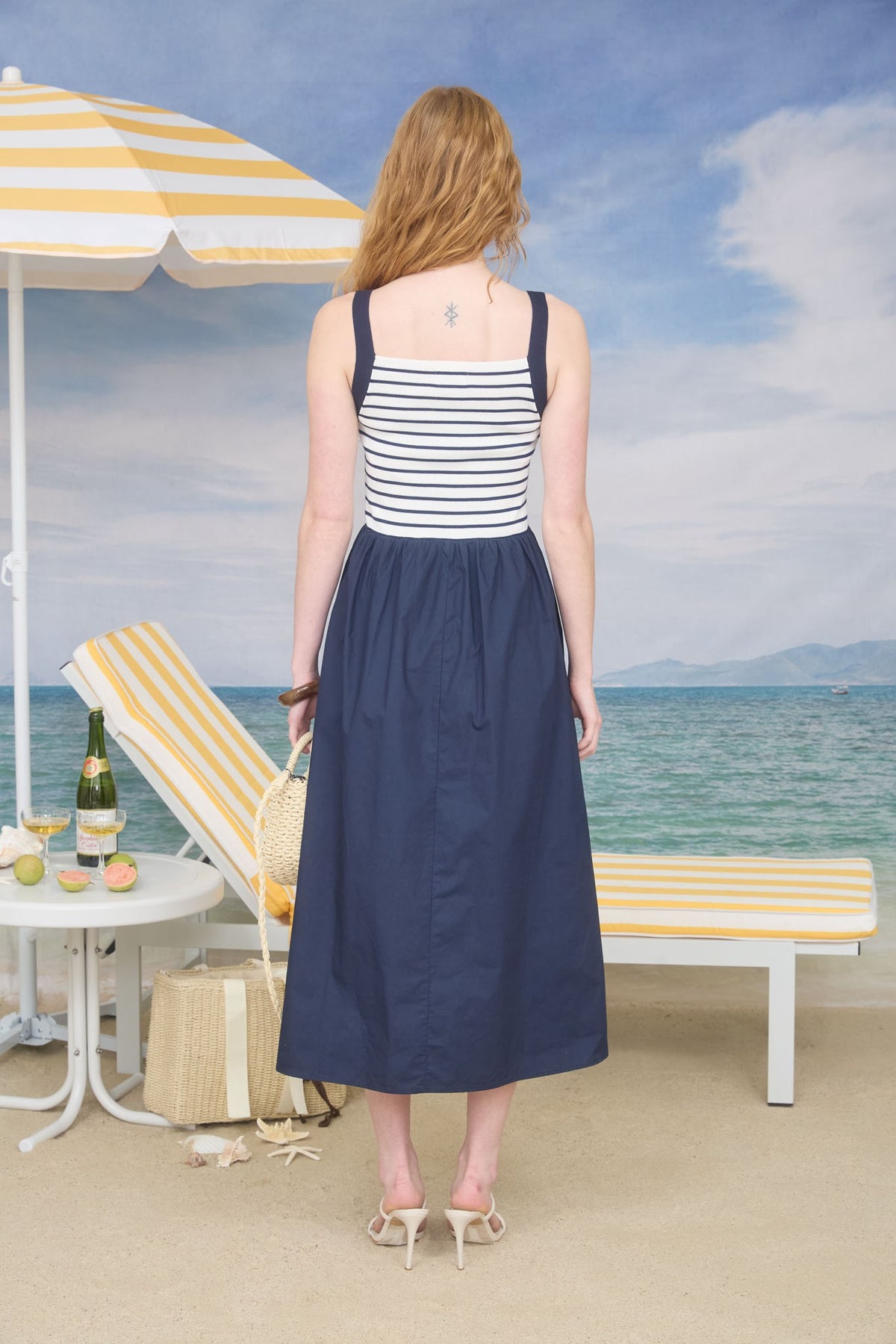 NYLAND Octavia Nautical Stripe Mixed Media Midi Dress