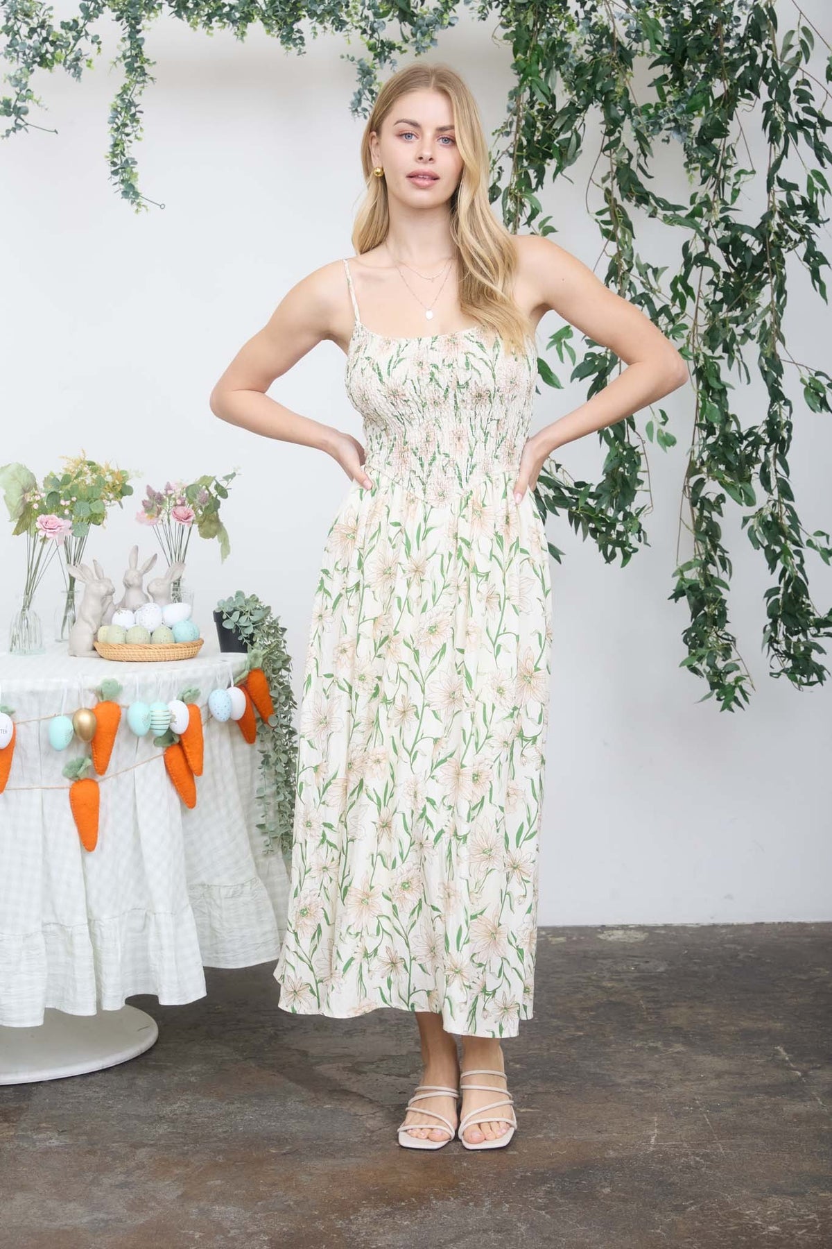 NYLAND Kaylani Floral Smocked Spaghetti Strap Midi Sundress