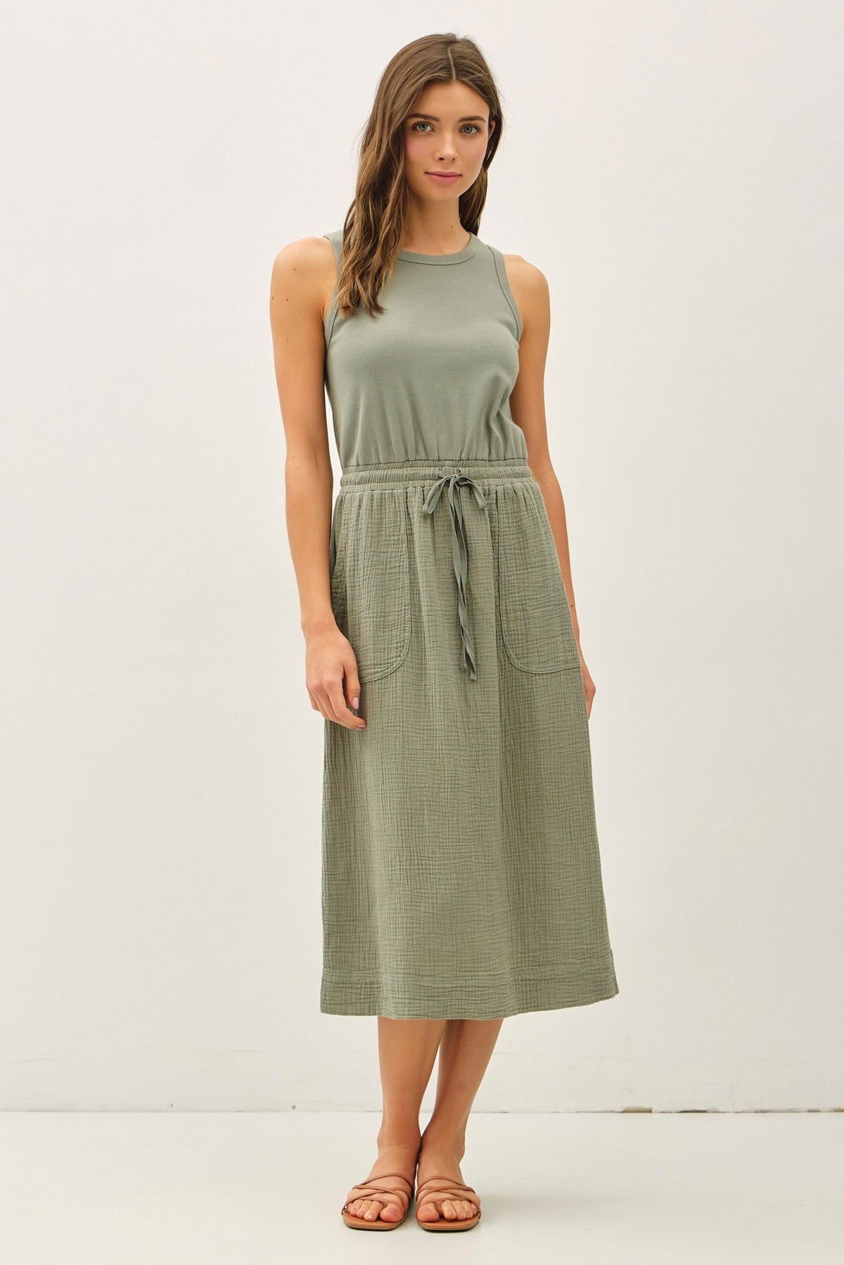 NYLAND Rhiya Tank Dress with Drawstring Sage