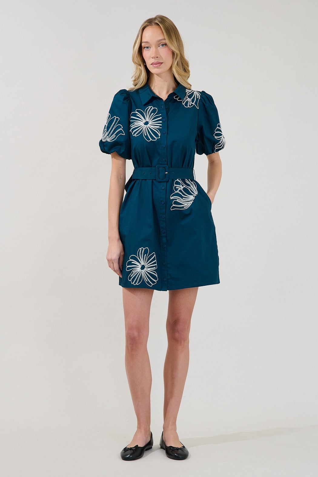 DEON Embroidered Floral Shirt Mini Dress