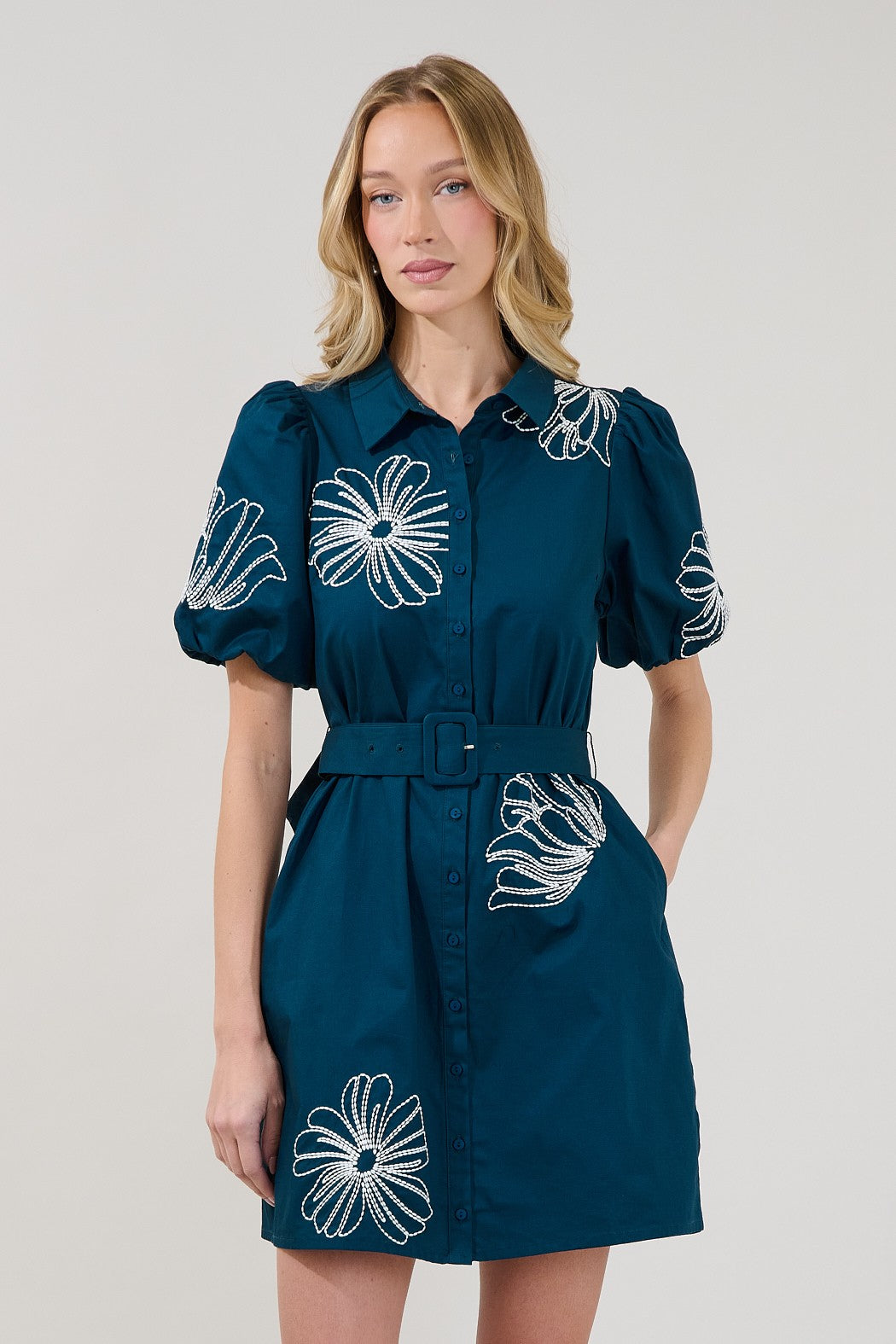 DEON Embroidered Floral Shirt Mini Dress