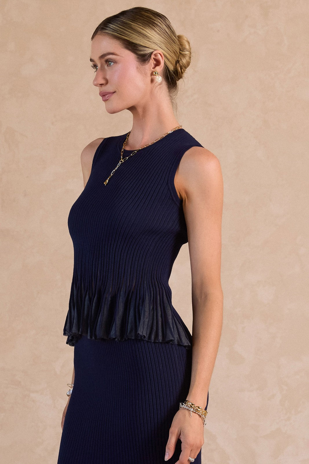 NYLAND Tatiana Sleeveless Sweater Sheer Pelpum Tank Top