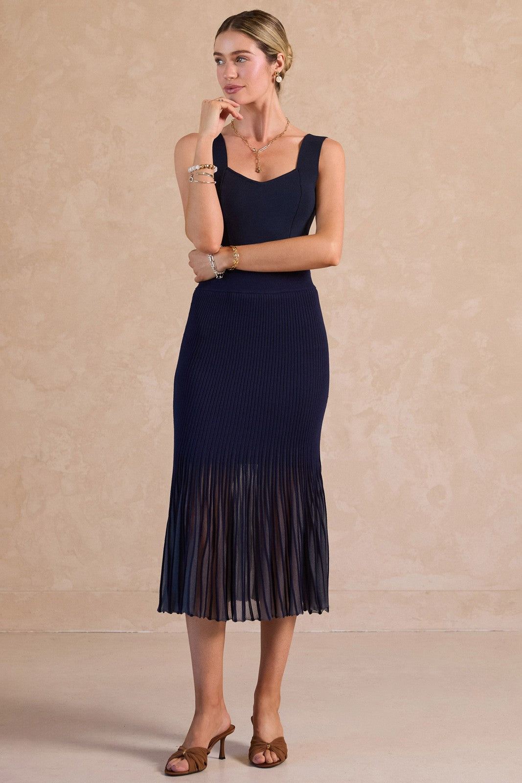 NYLAND Jaylene Sheer Flared Sweater Midi Skirt
