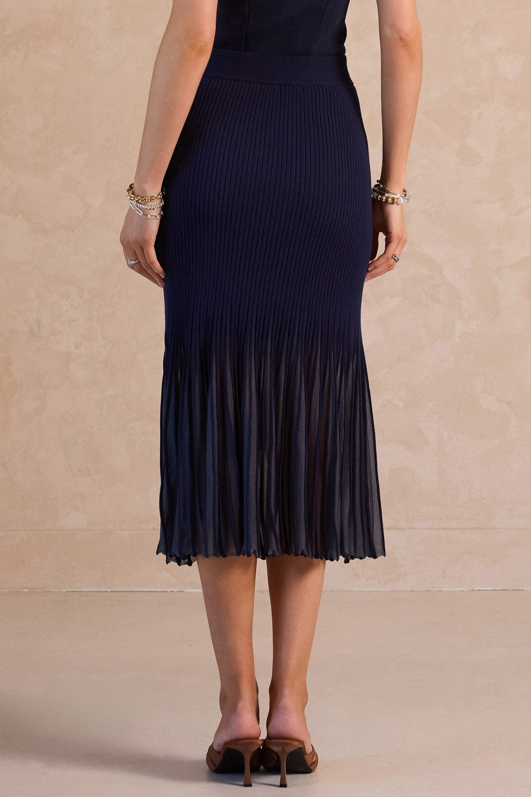 NYLAND Jaylene Sheer Flared Sweater Midi Skirt