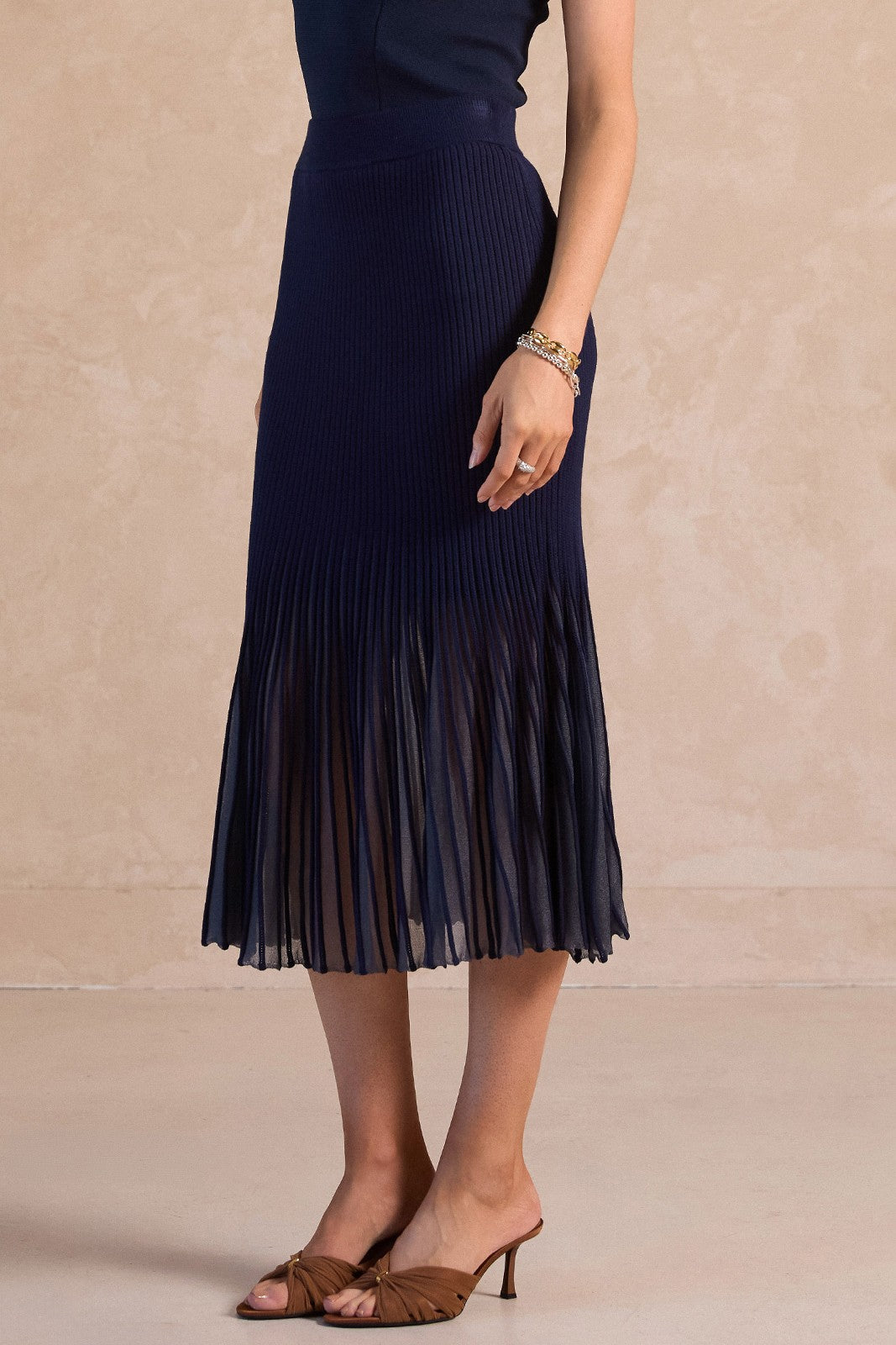NYLAND Jaylene Sheer Flared Sweater Midi Skirt