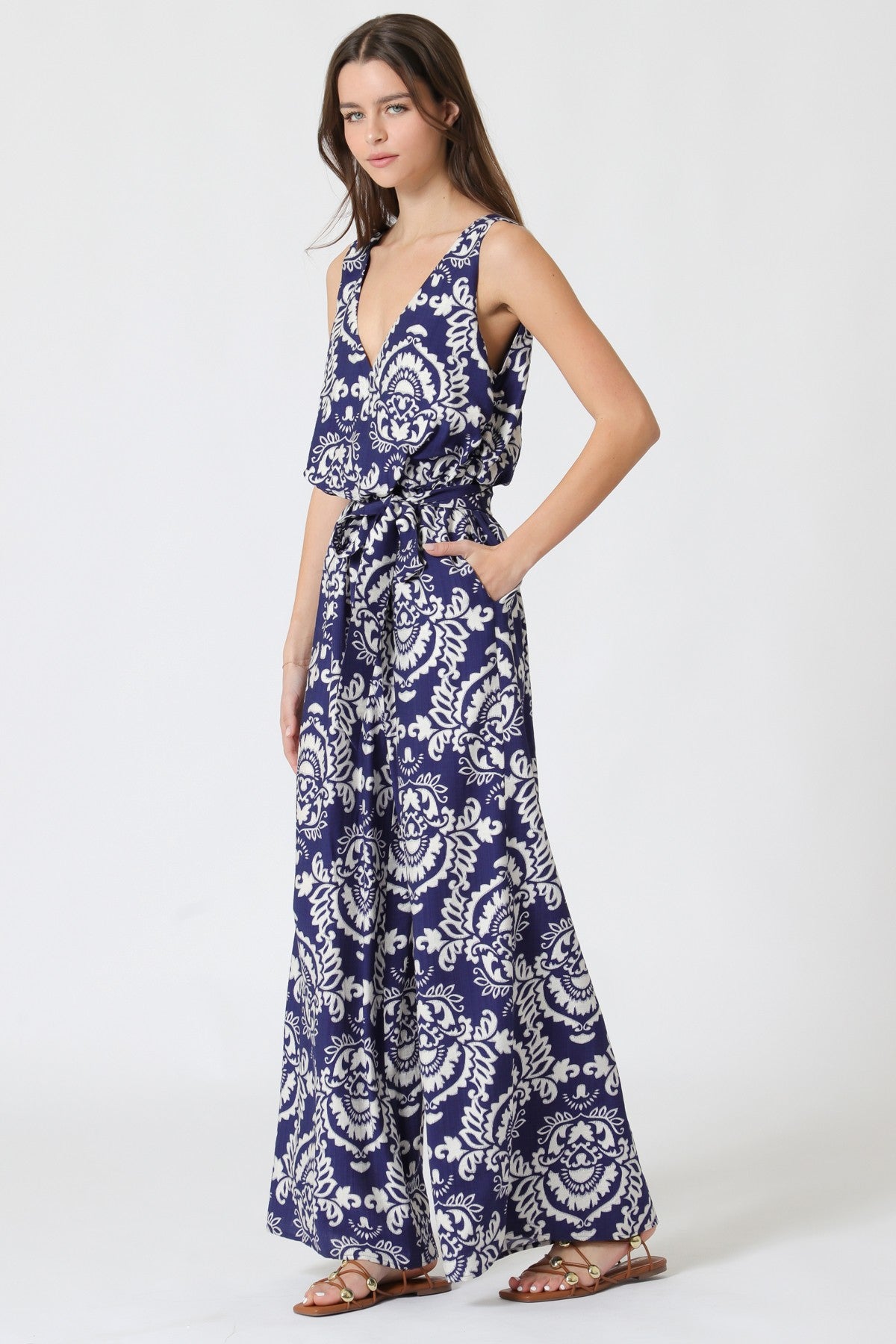 NYLAND Freyja Sleeveless V-Neck Belted Jumpsuit