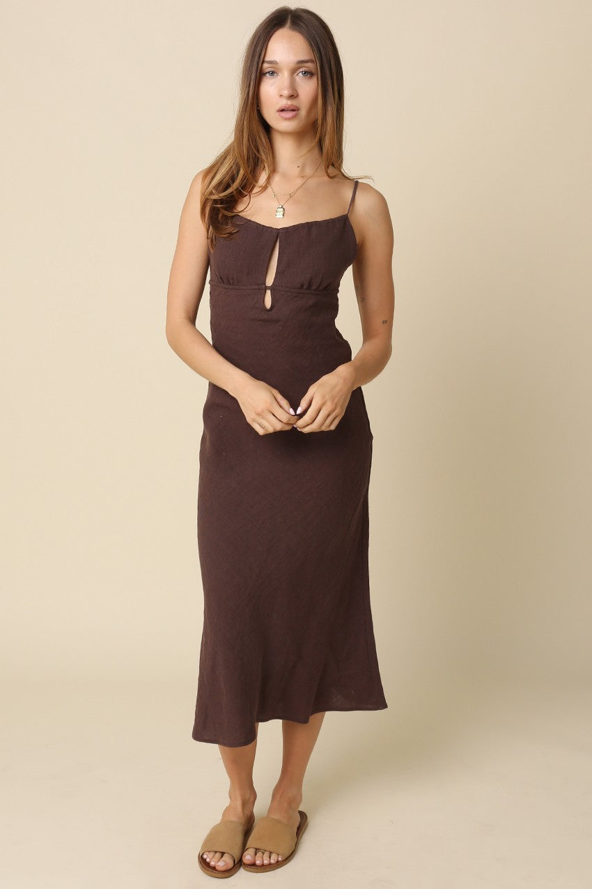 DEON Linen Cocktail Dress Brown