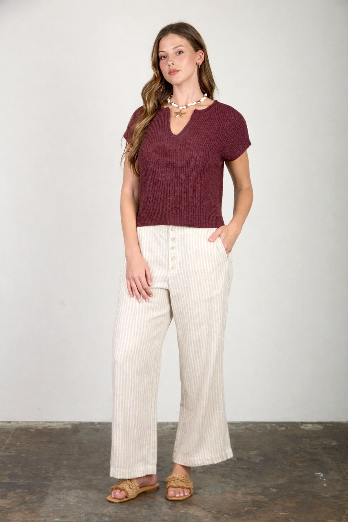 Nyland Kelly Split Neck Batwing Sleeveless Knit Sweater