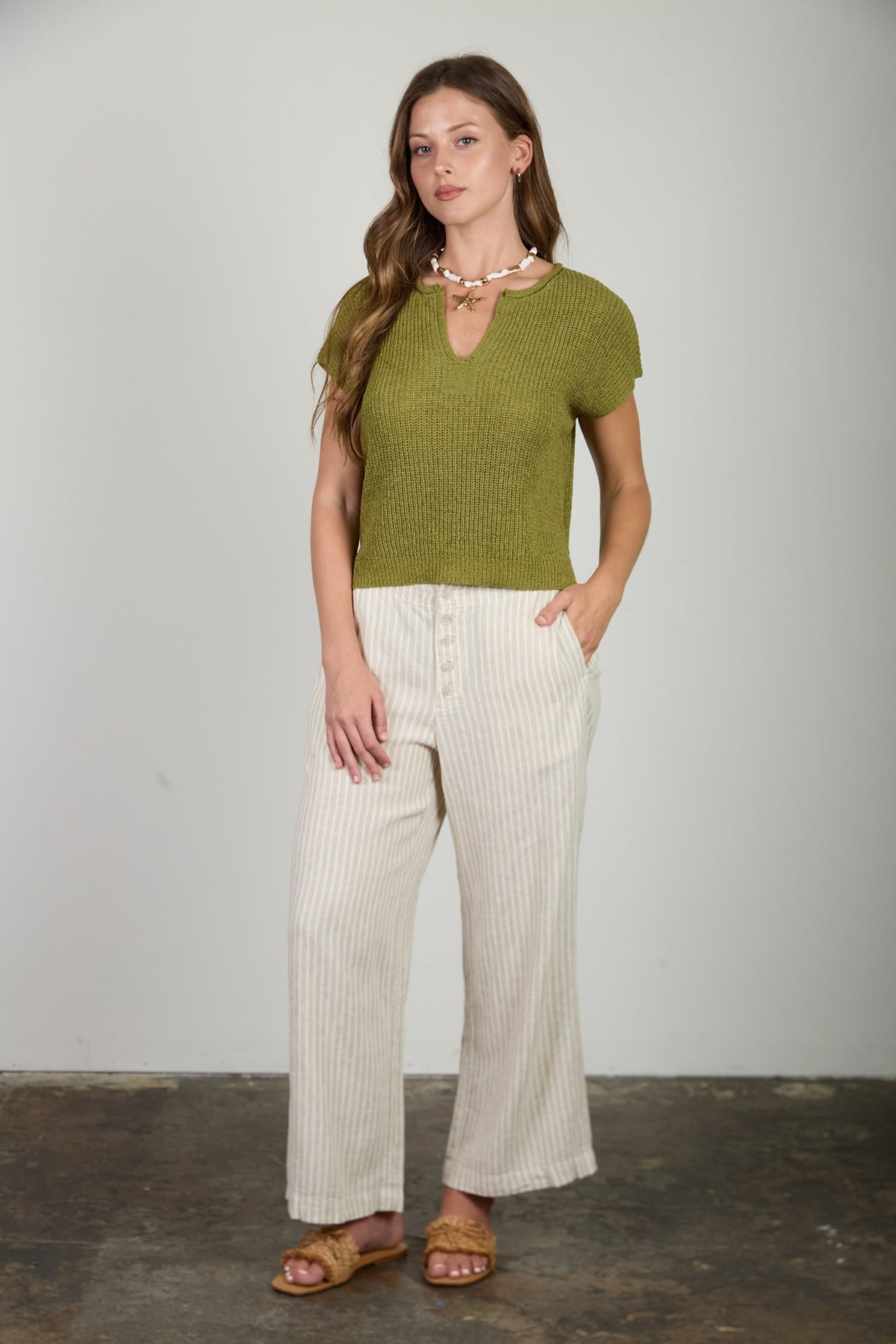 Nyland Kelly Split Neck Batwing Sleeveless Knit Sweater