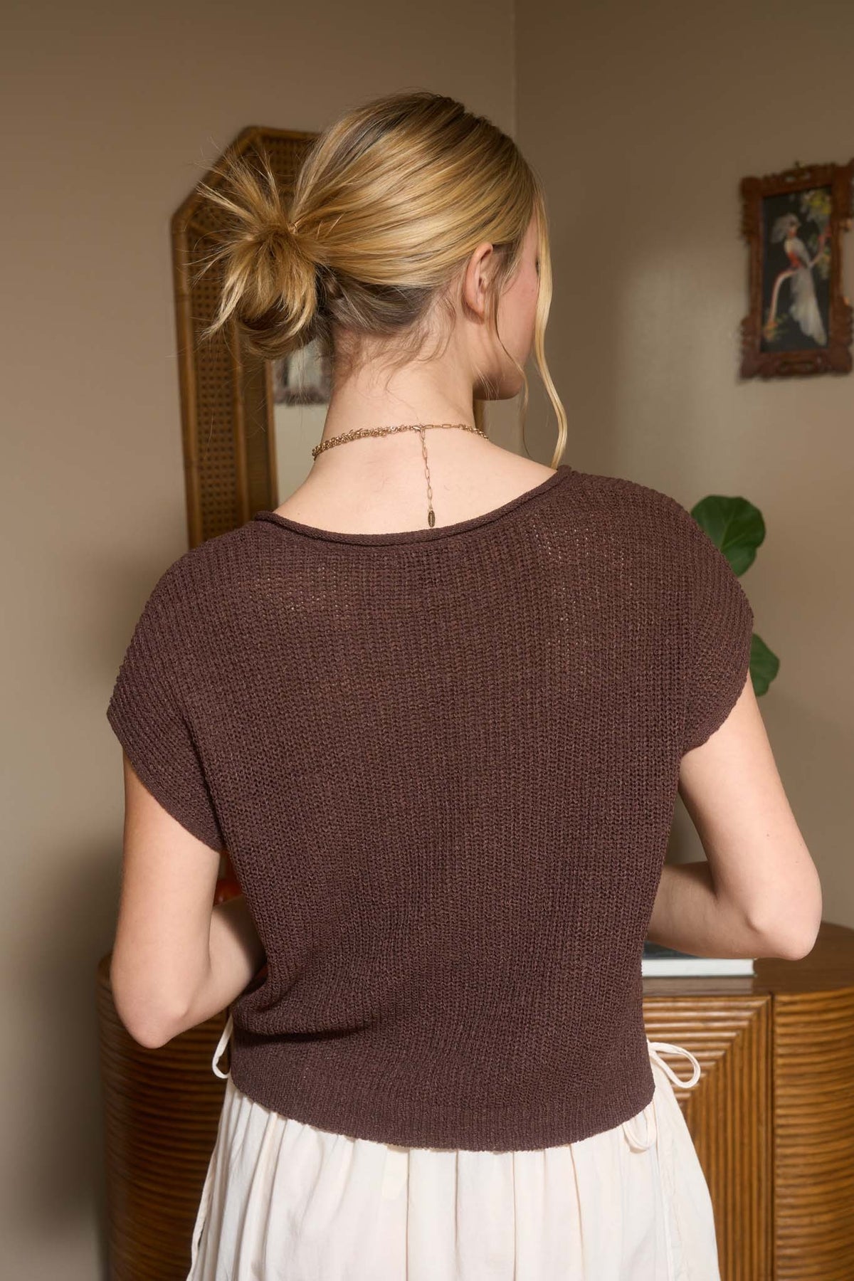 Nyland Kelly Split Neck Batwing Sleeveless Knit Sweater