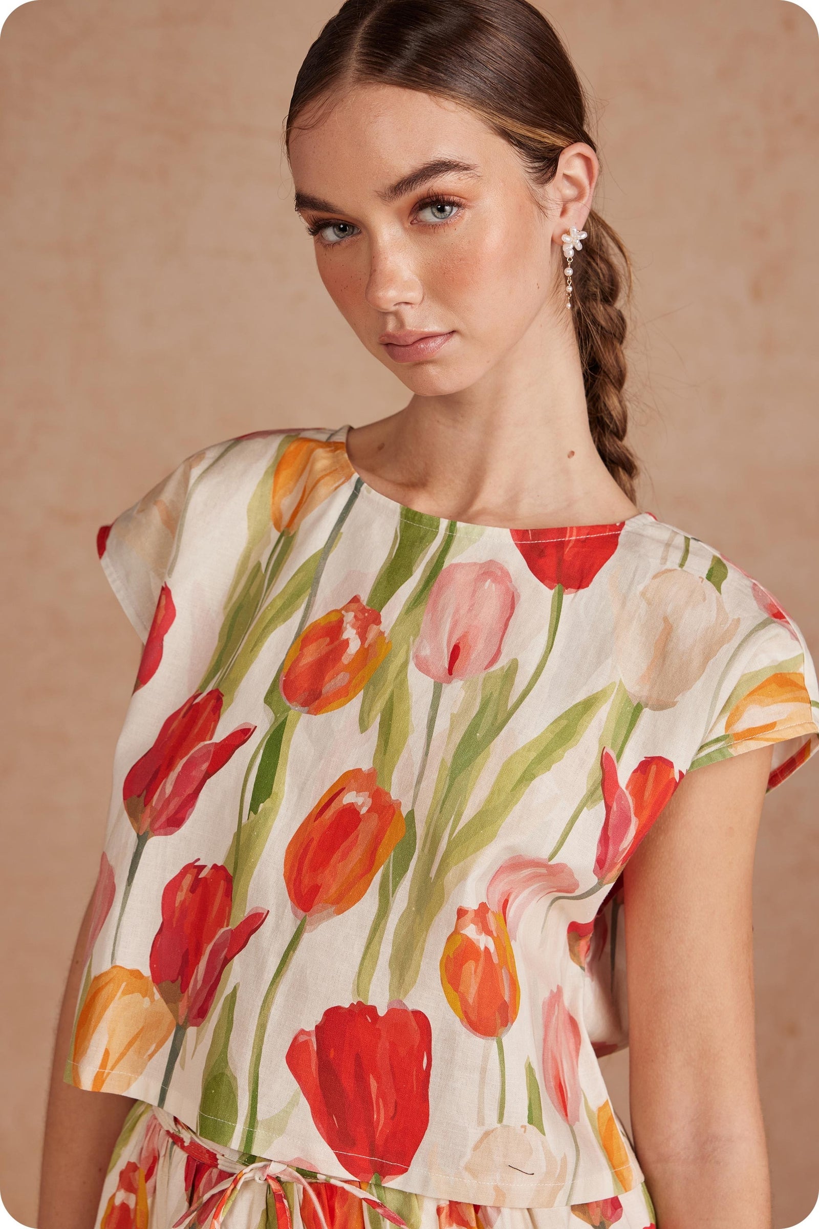 NYLAND Kalea Floral Print Linen Crop Top