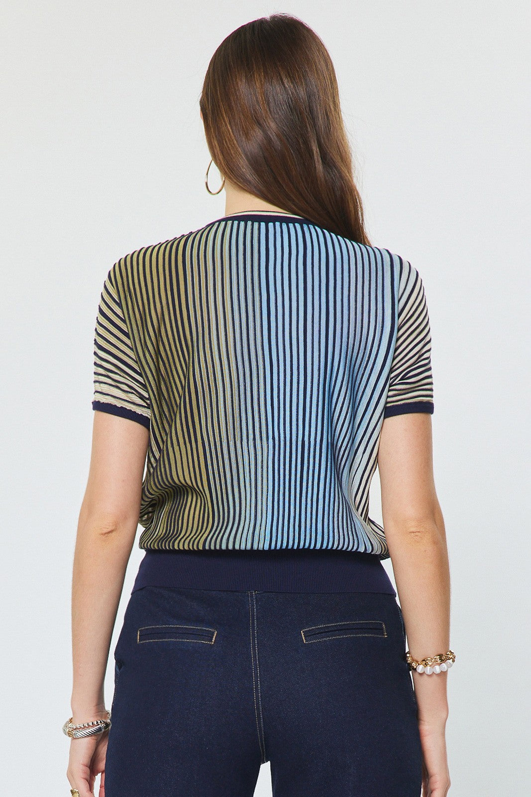 NYLAND Alaiya Striped Dolman Sleeve Short Sleeve Sweater