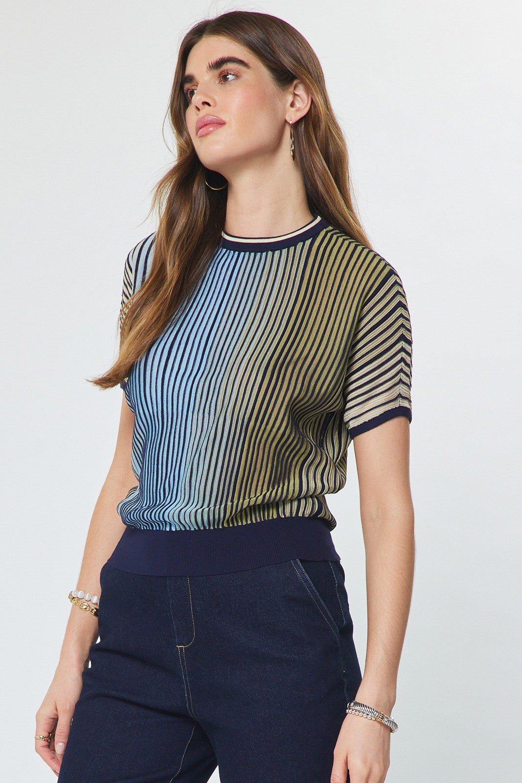 NYLAND Alaiya Striped Dolman Sleeve Short Sleeve Sweater