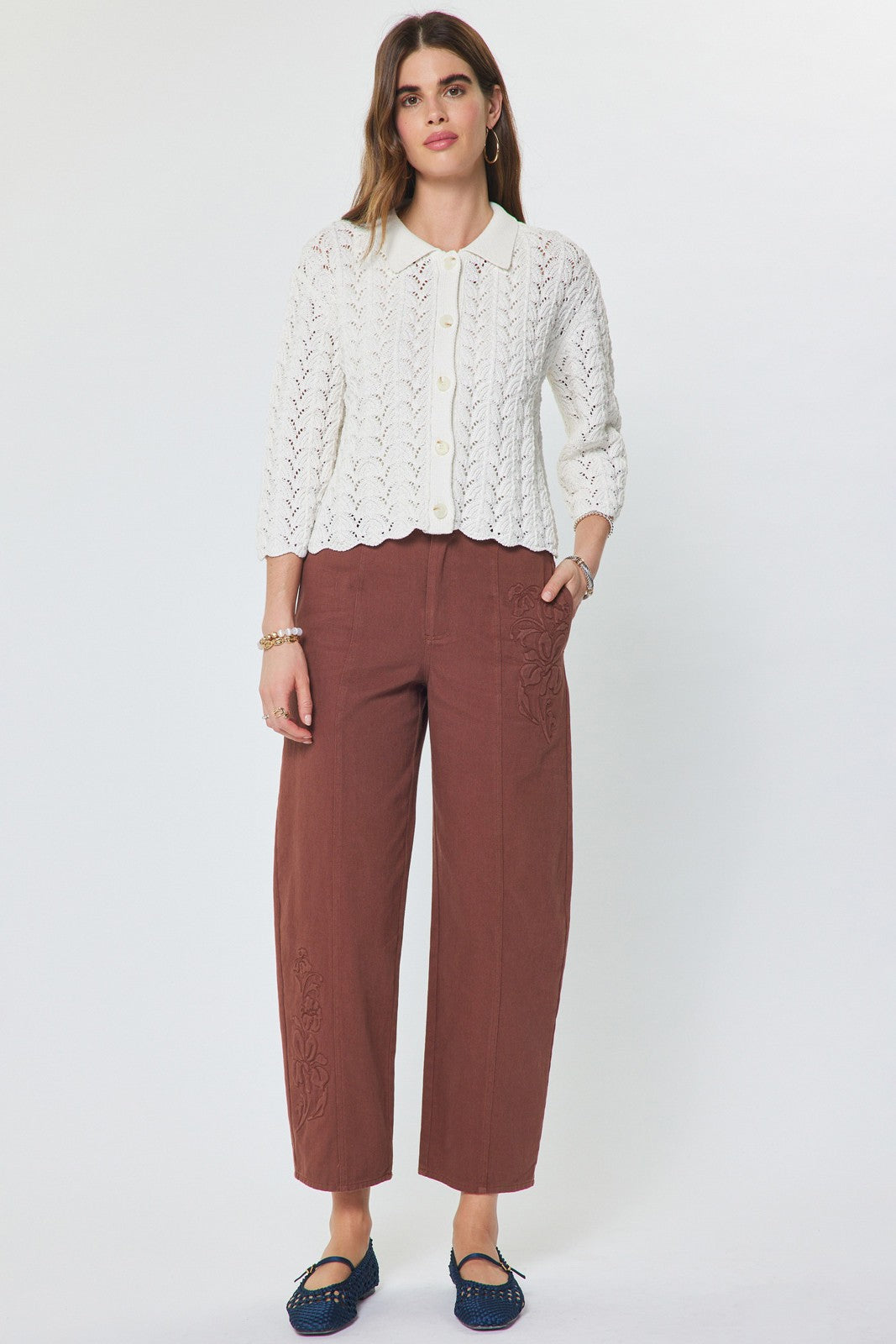 NYLAND Winona 3/4 Sleeve Cotton Open Knit Cardigan