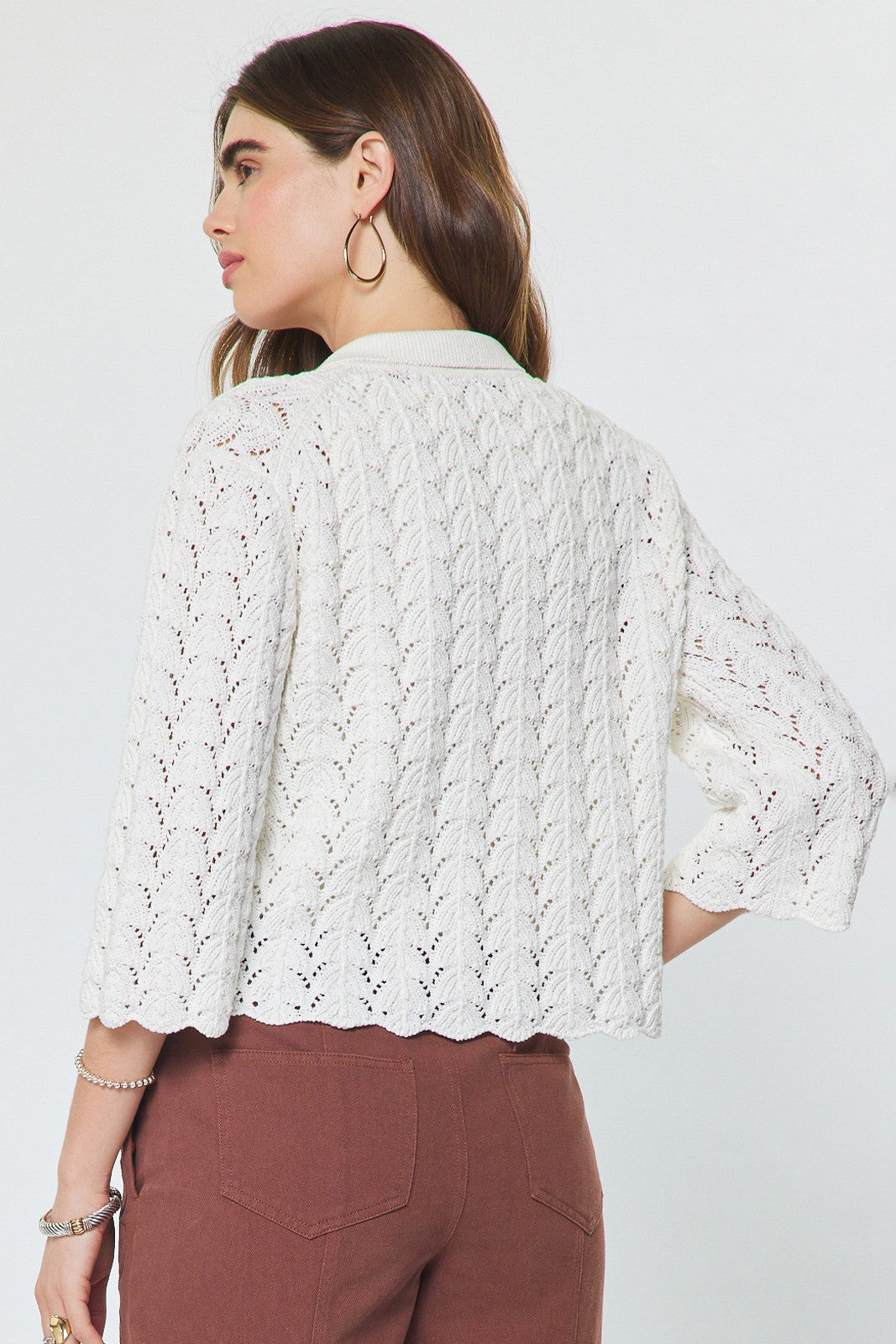 NYLAND Winona 3/4 Sleeve Cotton Open Knit Cardigan
