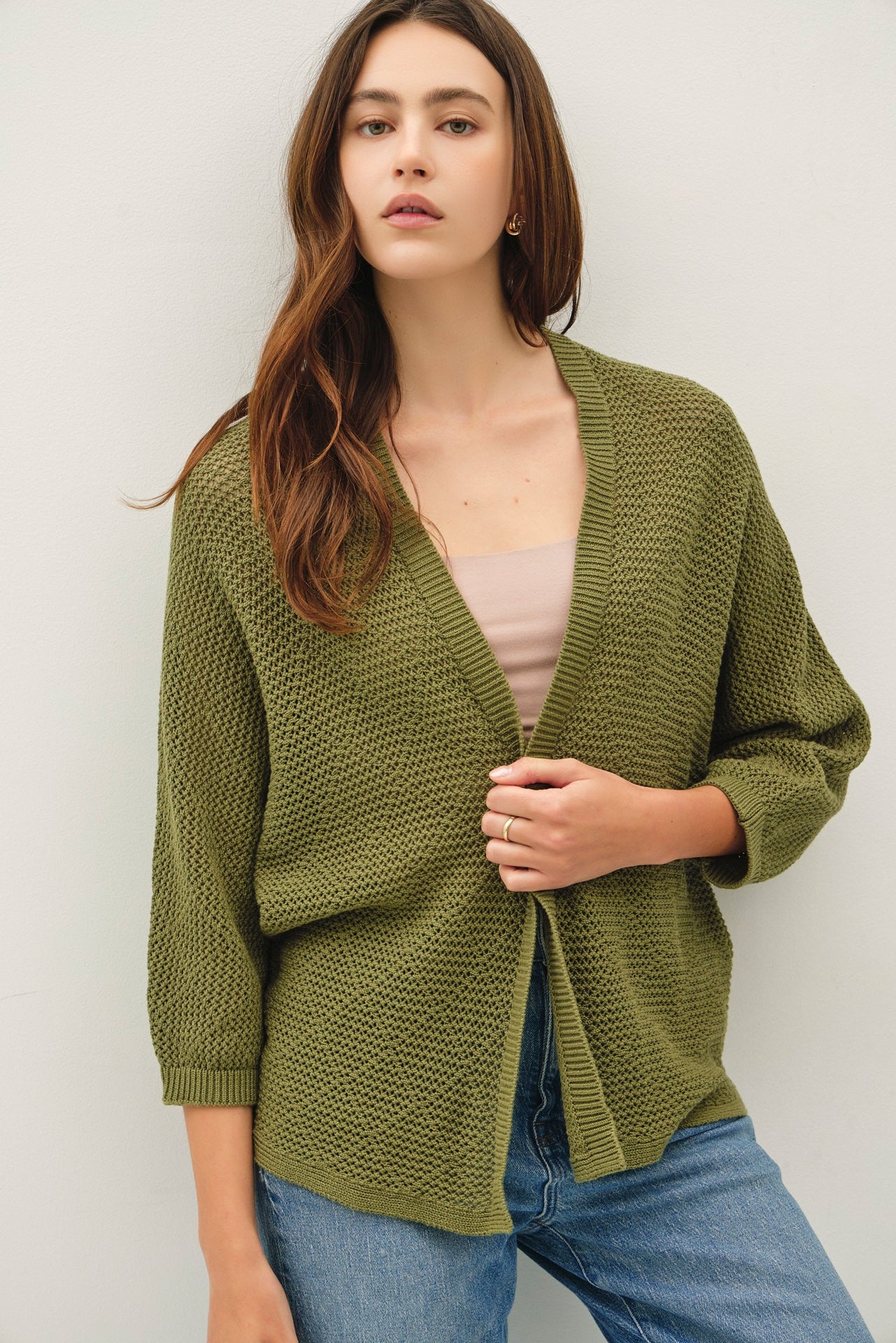 NYLAND Hadara Diamond Pattern Cardigan Moss