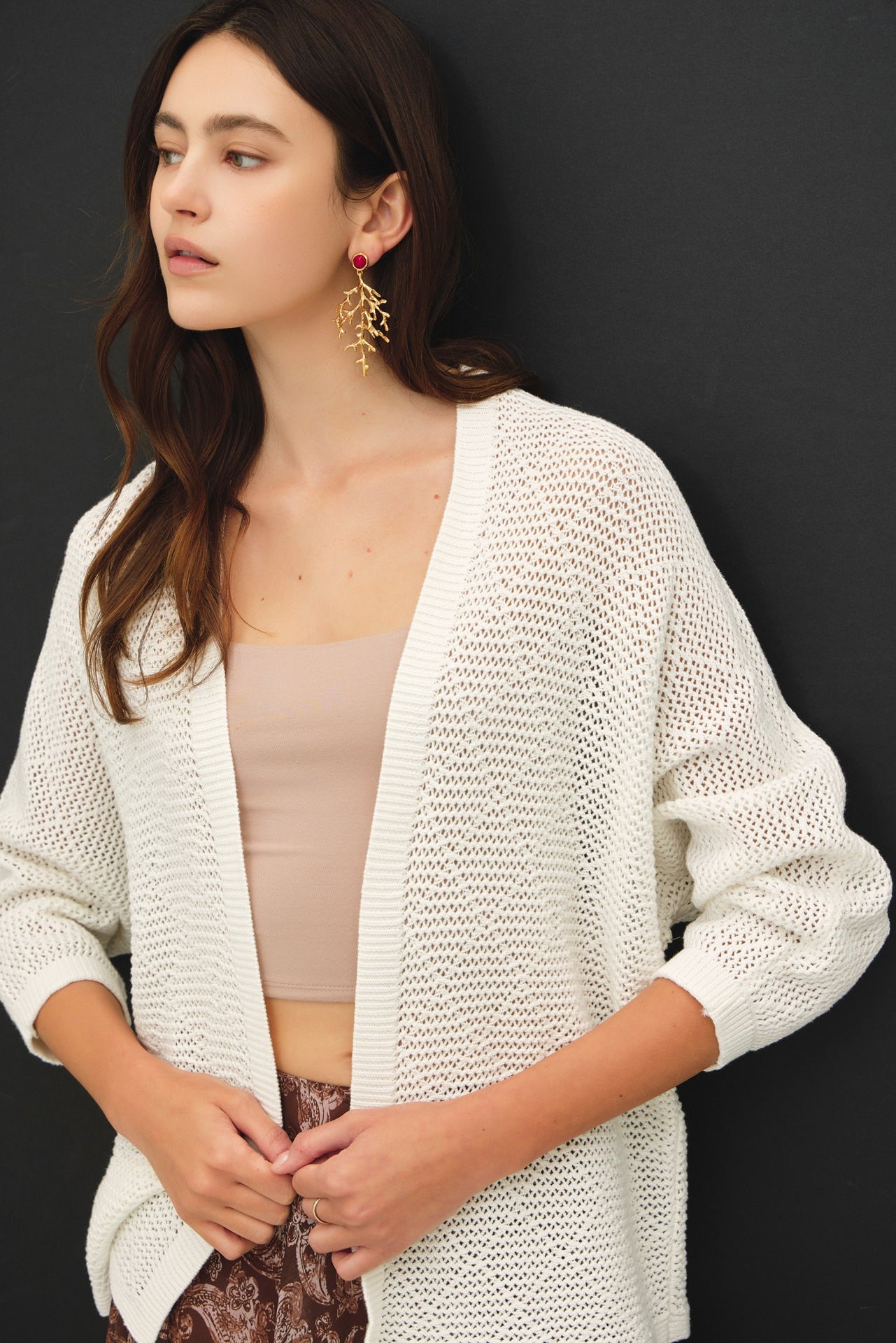 NYLAND Hadara Diamond Pattern Cardigan Moss