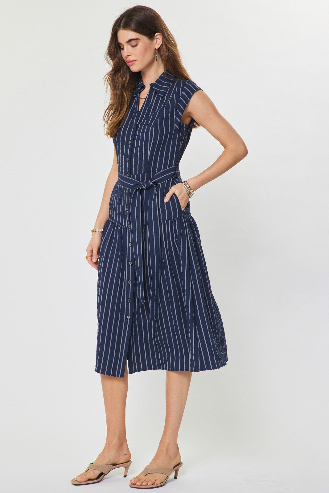 NYLAND Arieth Striped Button Down Shirt Midi Dress