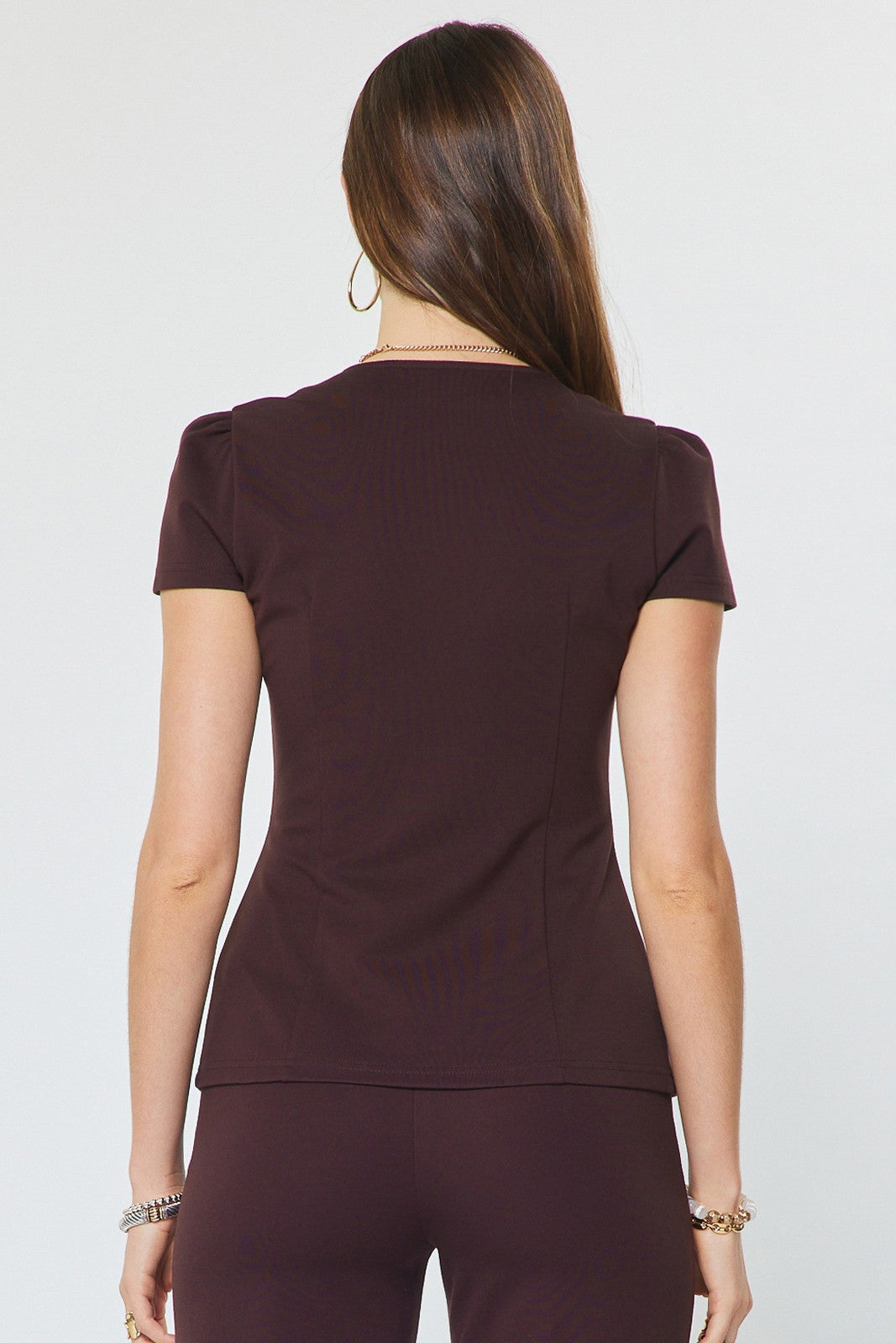 NYLAND Moira Ponte Button Front Short Sleeve Top