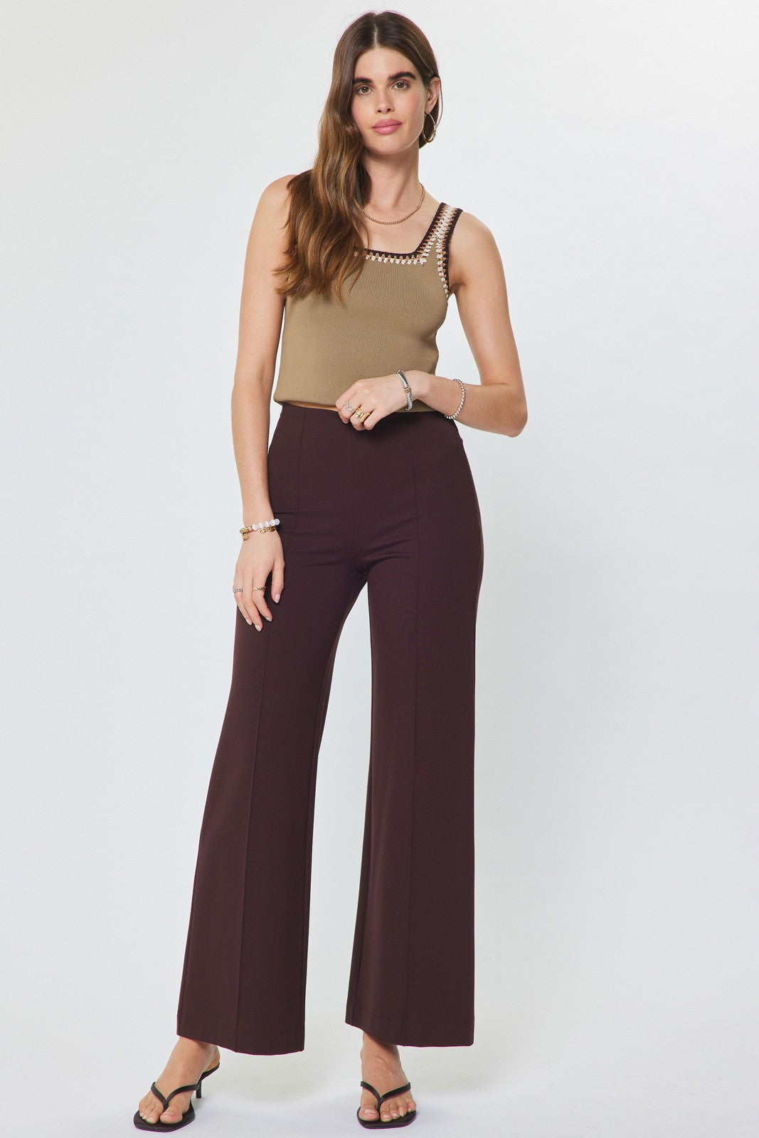 NYLAND Moira Ponte High Rise Pintuck Wide Leg Pants