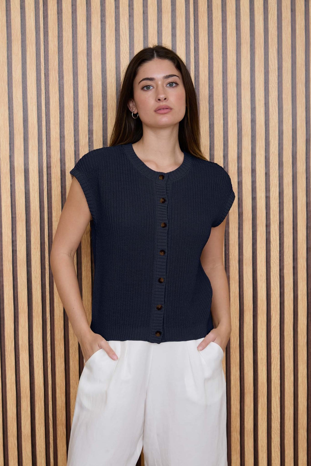NYLAND Aspen Short Sleeve Button Down Knit Cardigan Vest