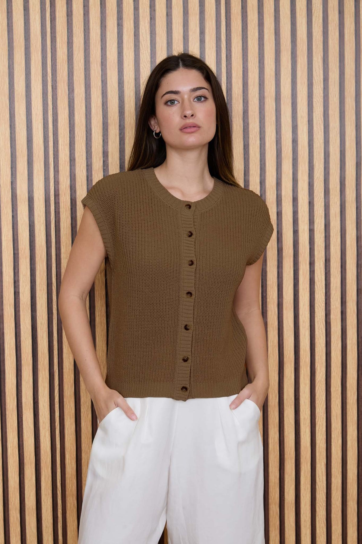 NYLAND Aspen Short Sleeve Button Down Knit Cardigan Vest