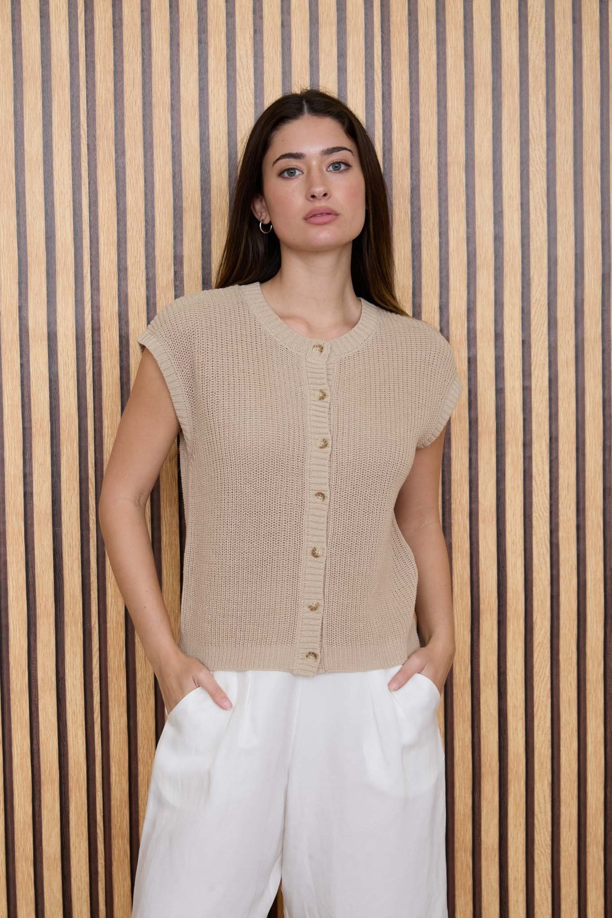 NYLAND Aspen Short Sleeve Button Down Knit Cardigan Vest
